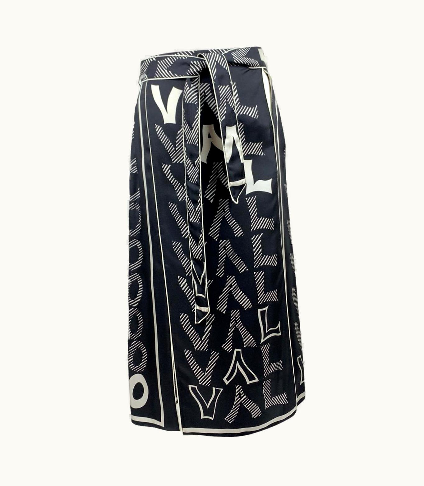 Valentino Valentino Black And White Silk Logo Midi Skirt It