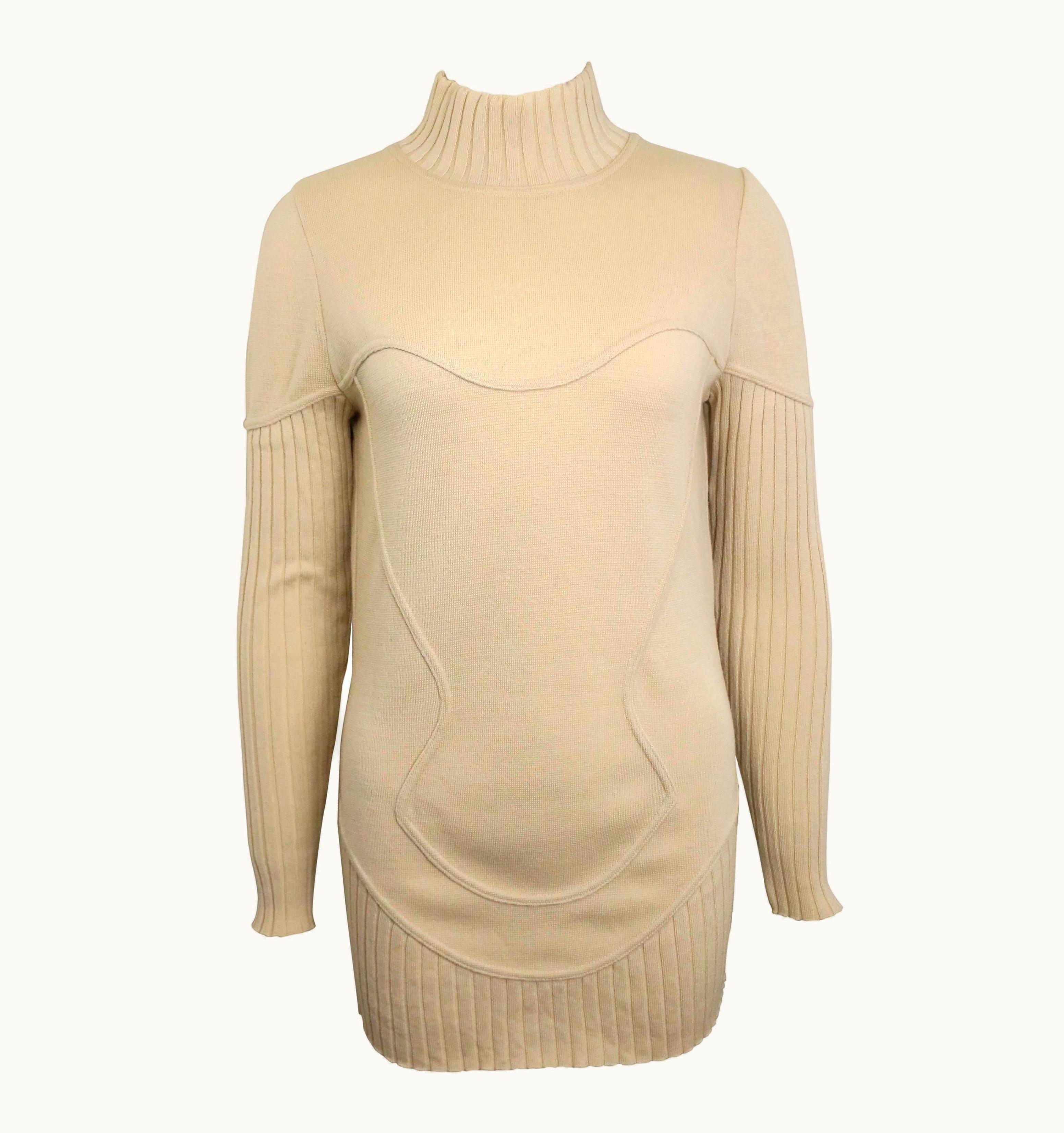 Mugler Mugler By Thierry Mugler Light Beige Mock Neck Wool Sweater
