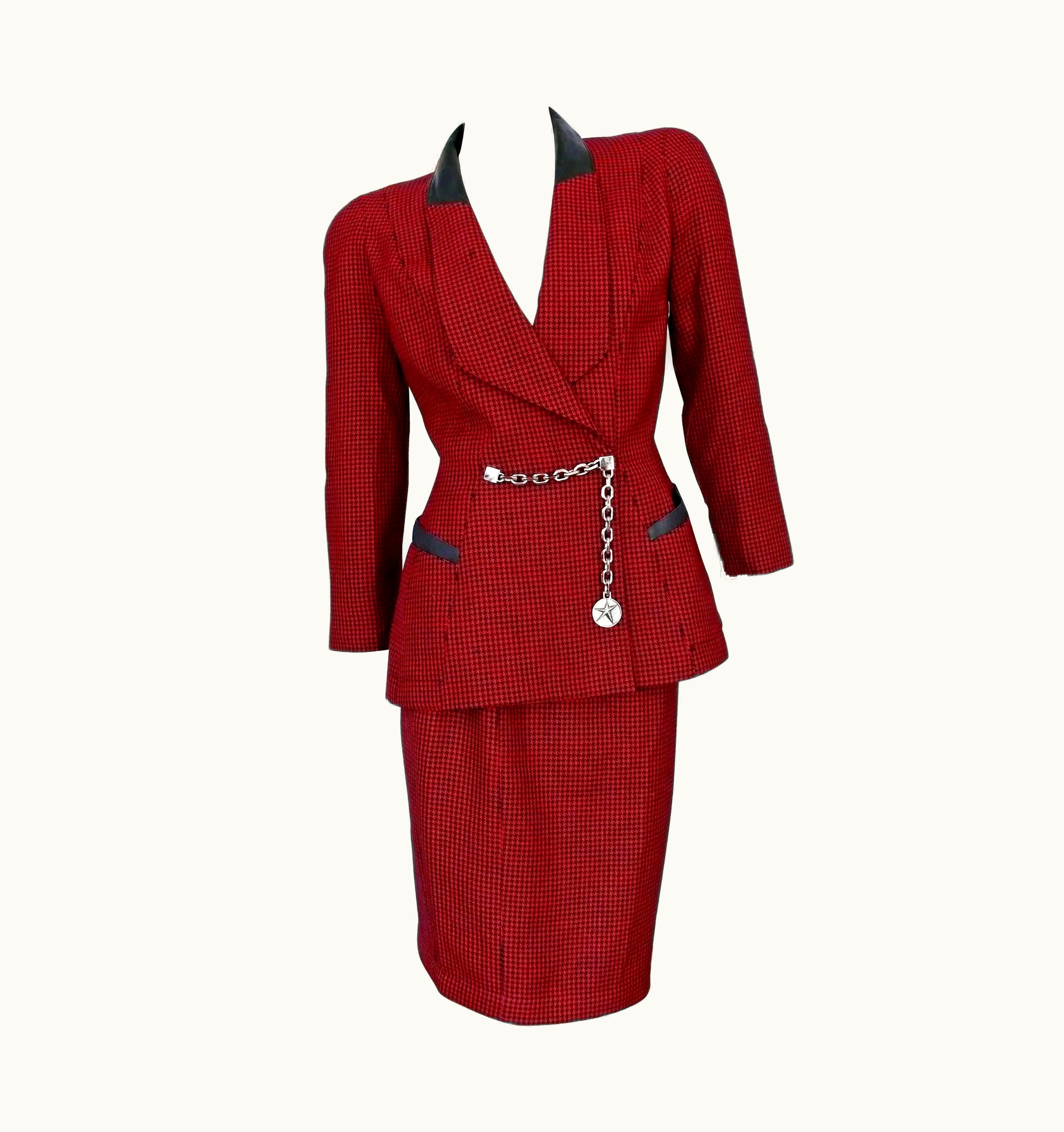 Mugler Thierry Mugler Vintage Houndstooth Wool Skirt Suit