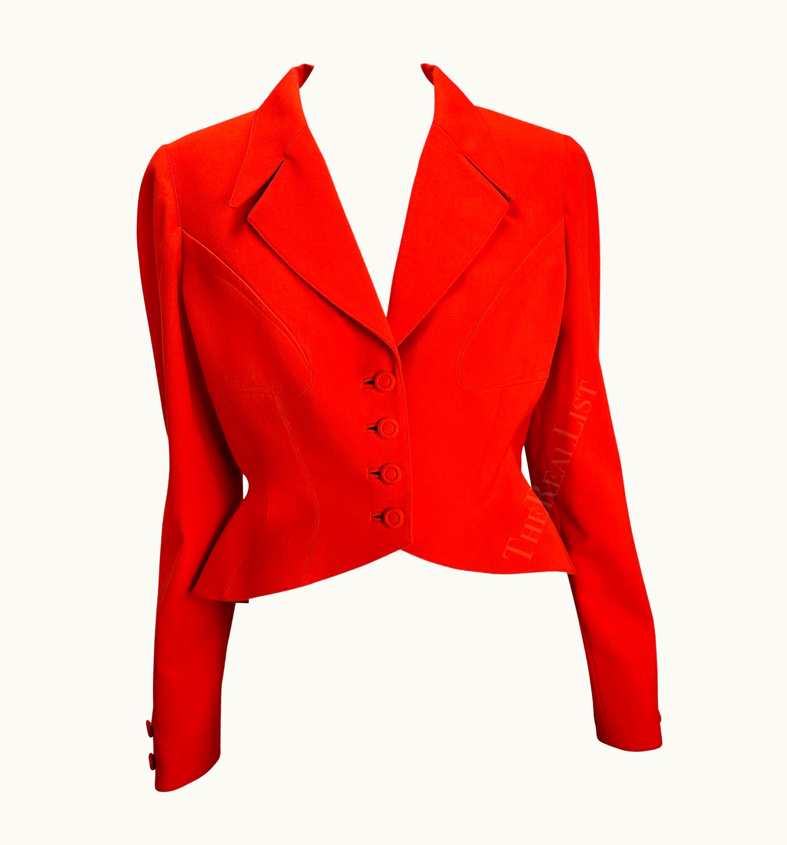 Mugler 1990s Thierry Mugler Orange Structured Hourglass Cropped Blazer