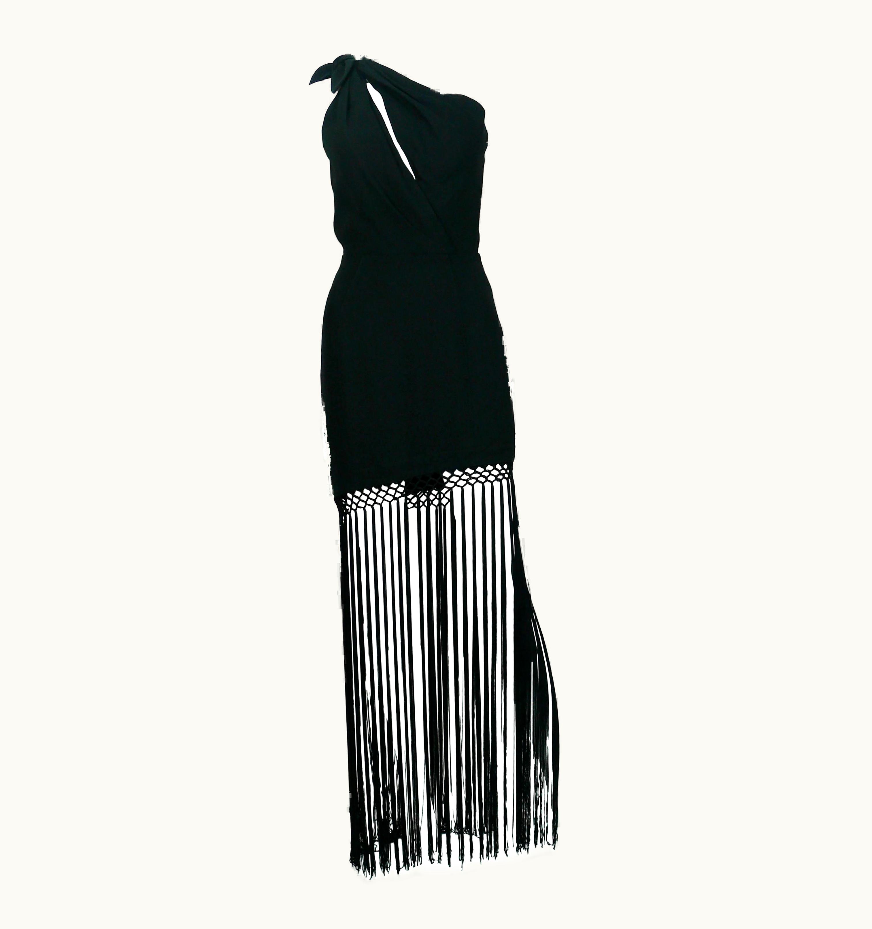 Mugler Thierry Mugler Vintage One Shoulder Black Fringe Dress
