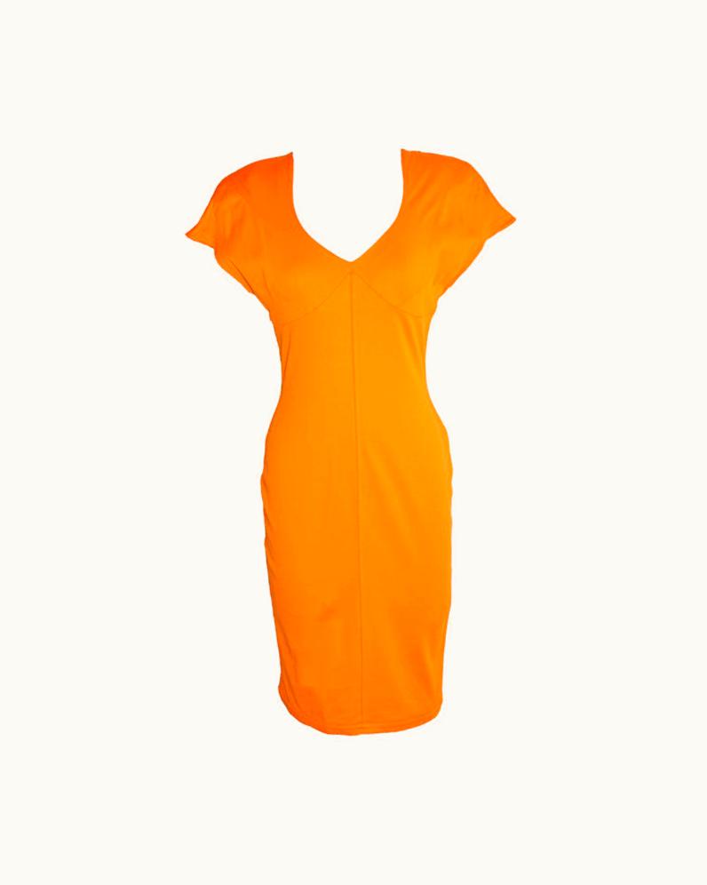 Mugler Thierry Mugler Yellow Form-fitting Tangerine Asymmetric Dress