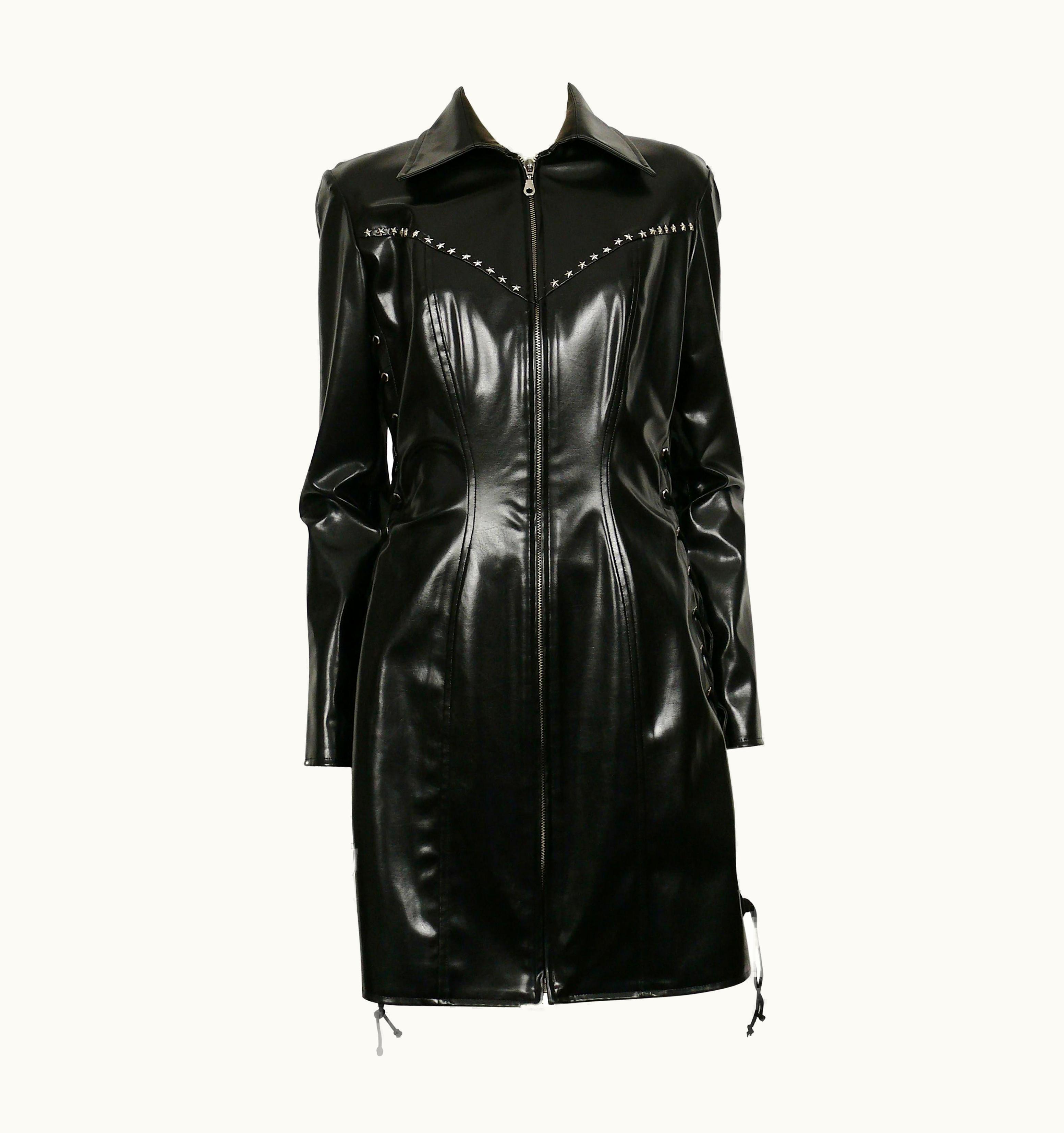 Mugler Thierry Mugler Vintage Black Rubber Stars Lace-Up Dress