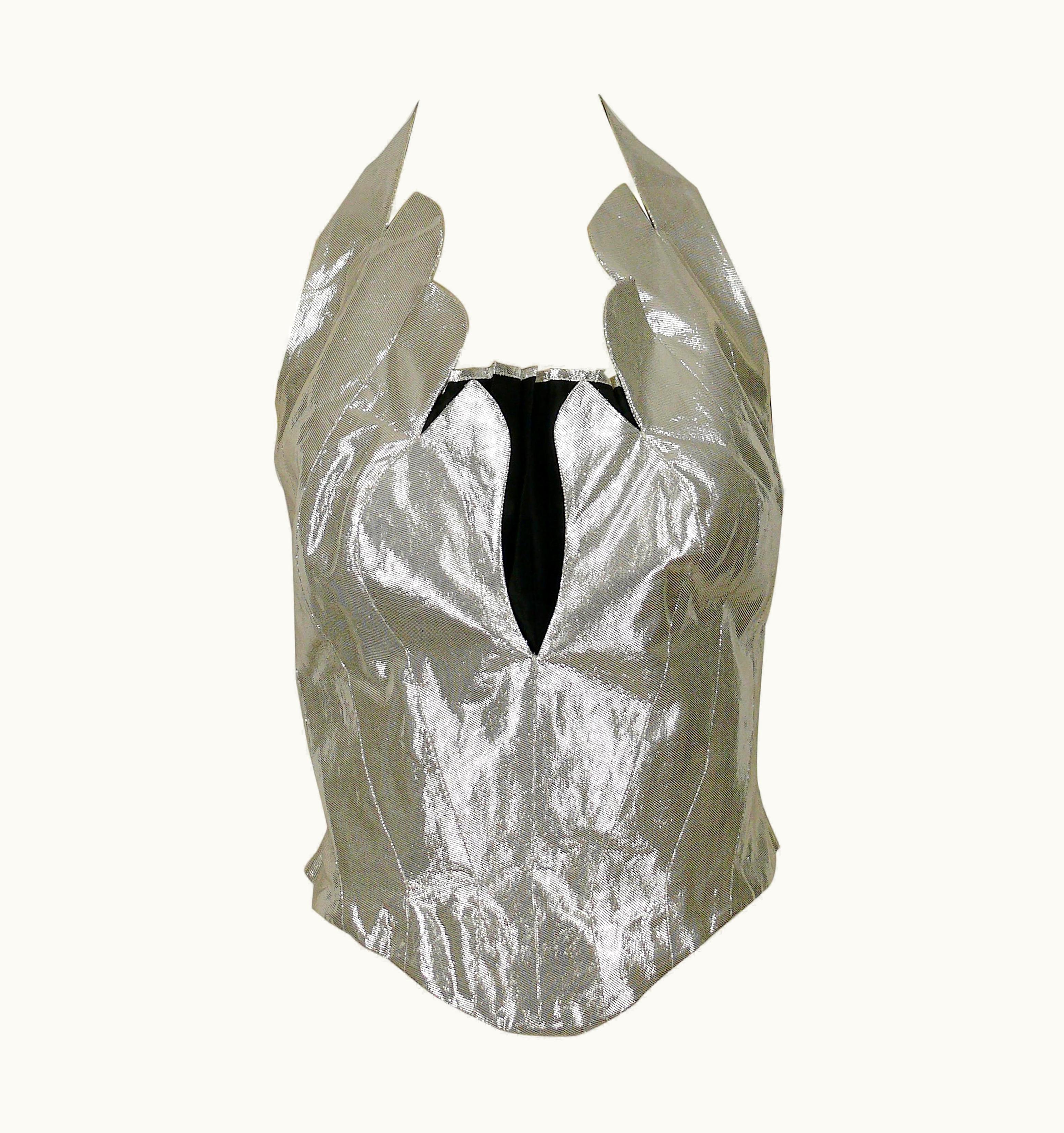Mugler Thierry Mugler Vintage Iconic Silver Lame Halter Bustier Corset