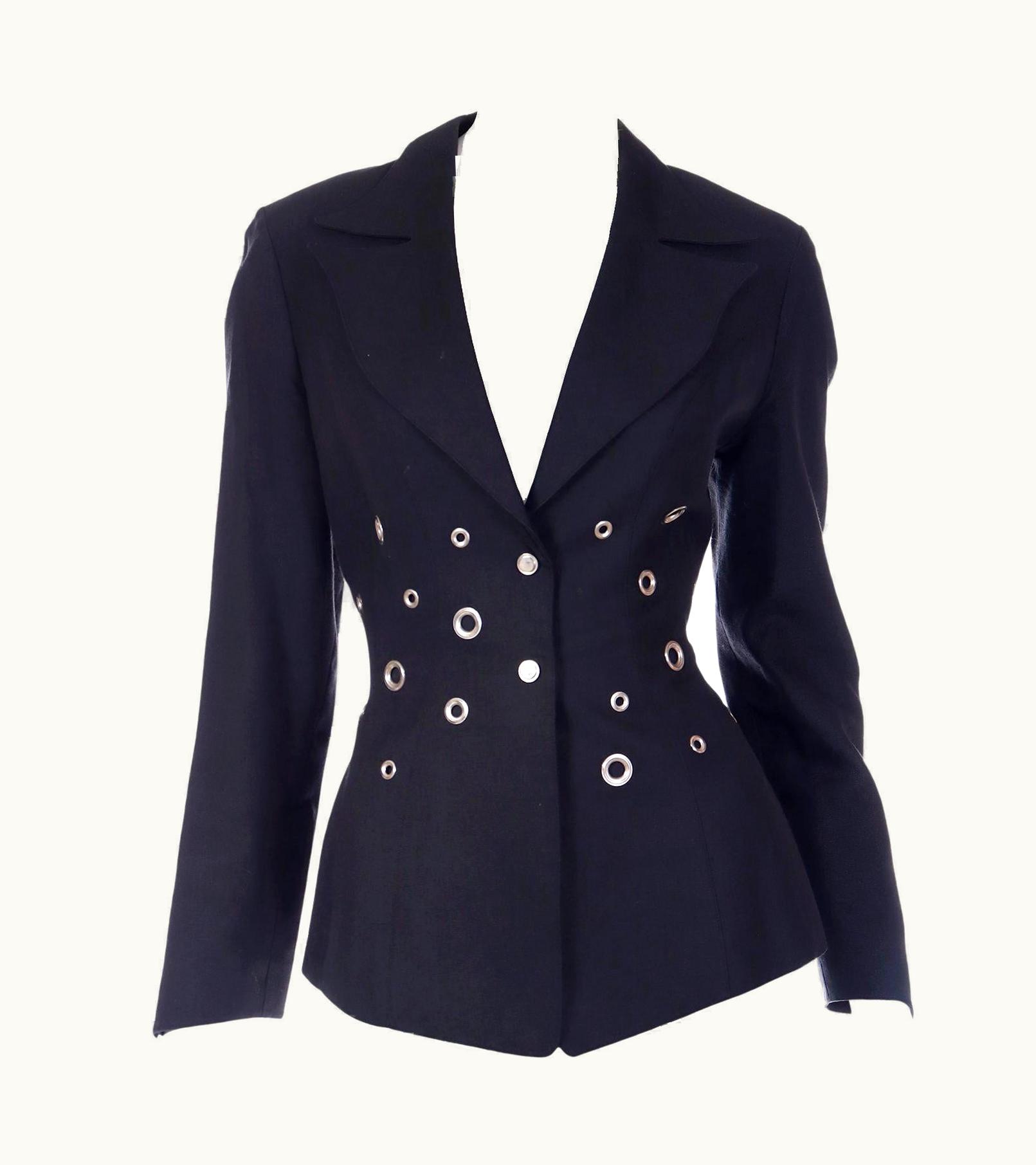 Mugler Thierry Mugler Paris Vintage Grey Black Jacket With Silver Grommets