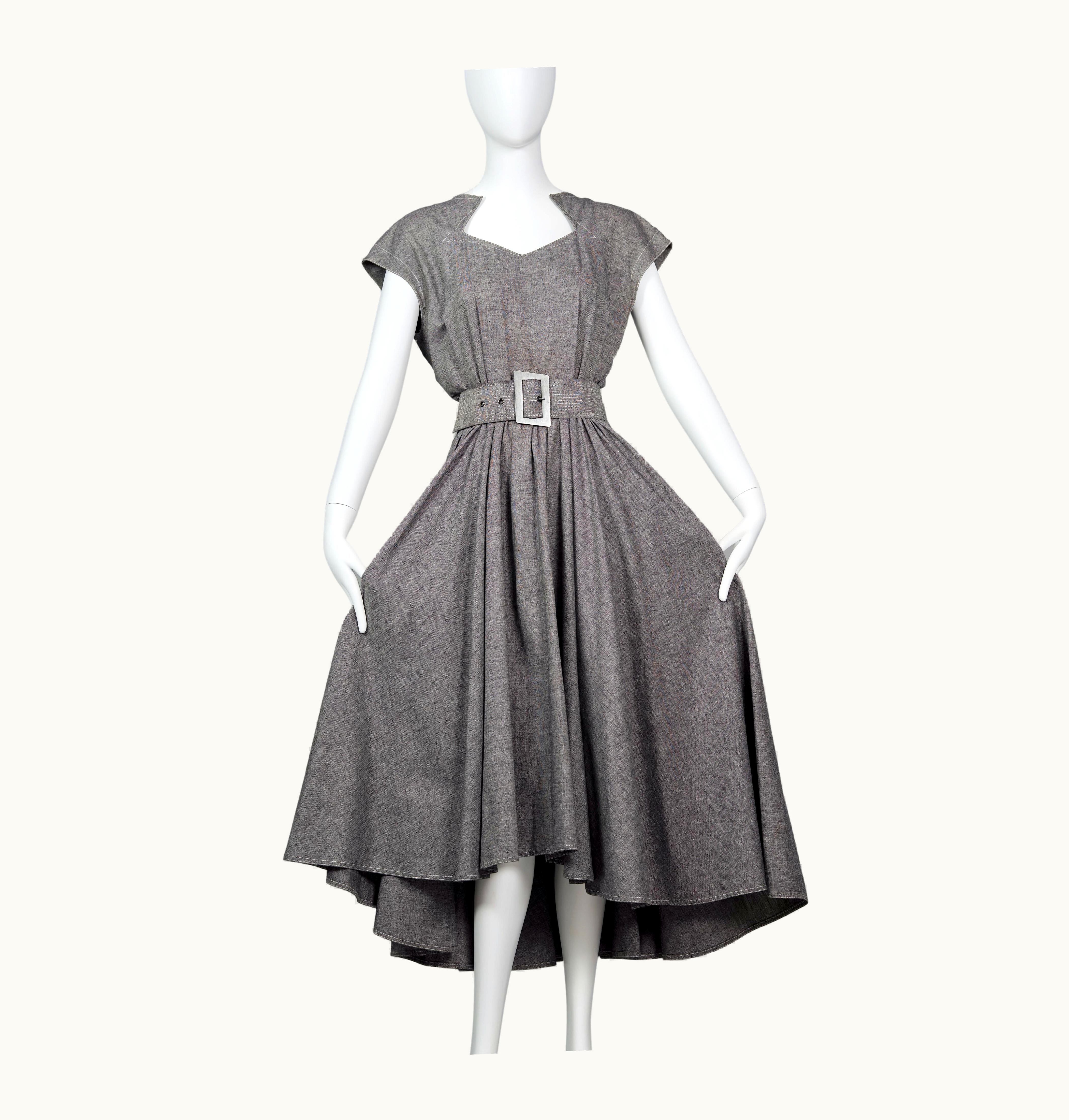 Mugler Vintage Thierry Mugler Asymmetric Collar Full Circle Belted Dress