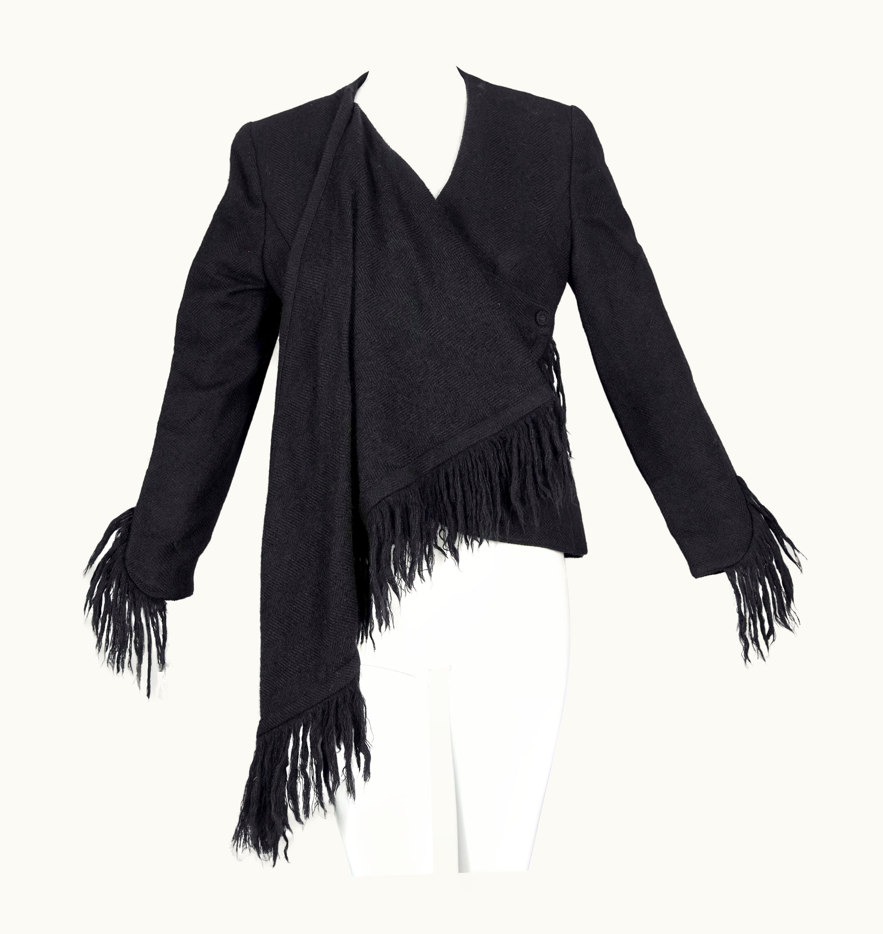 Mugler Vintage Thierry Mugler Paris Mohair Fringe Scarf Collar Jacket