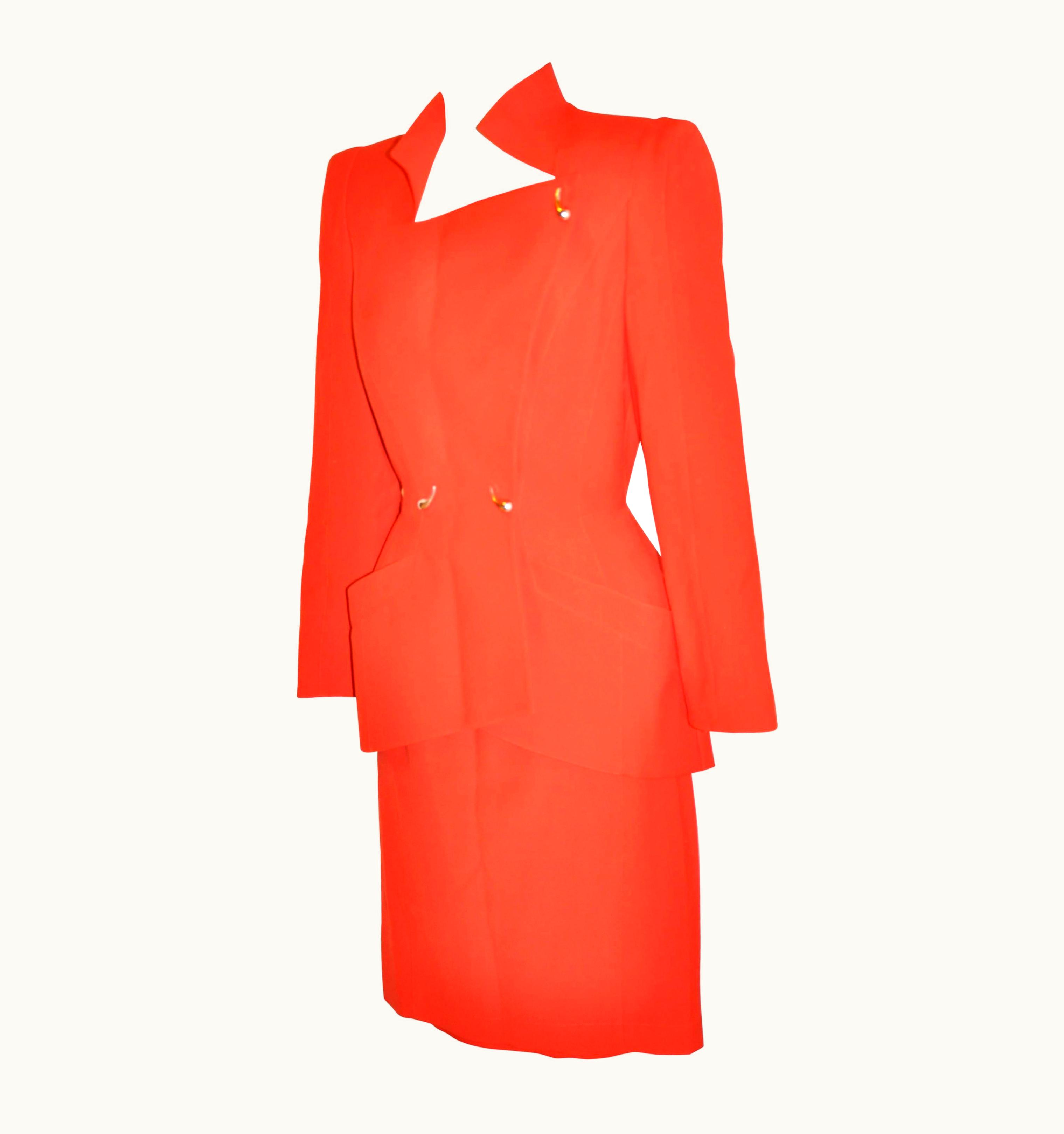 Mugler Thierry Mugler Signature Red Body Forming Two Piece Skirt Ensemble