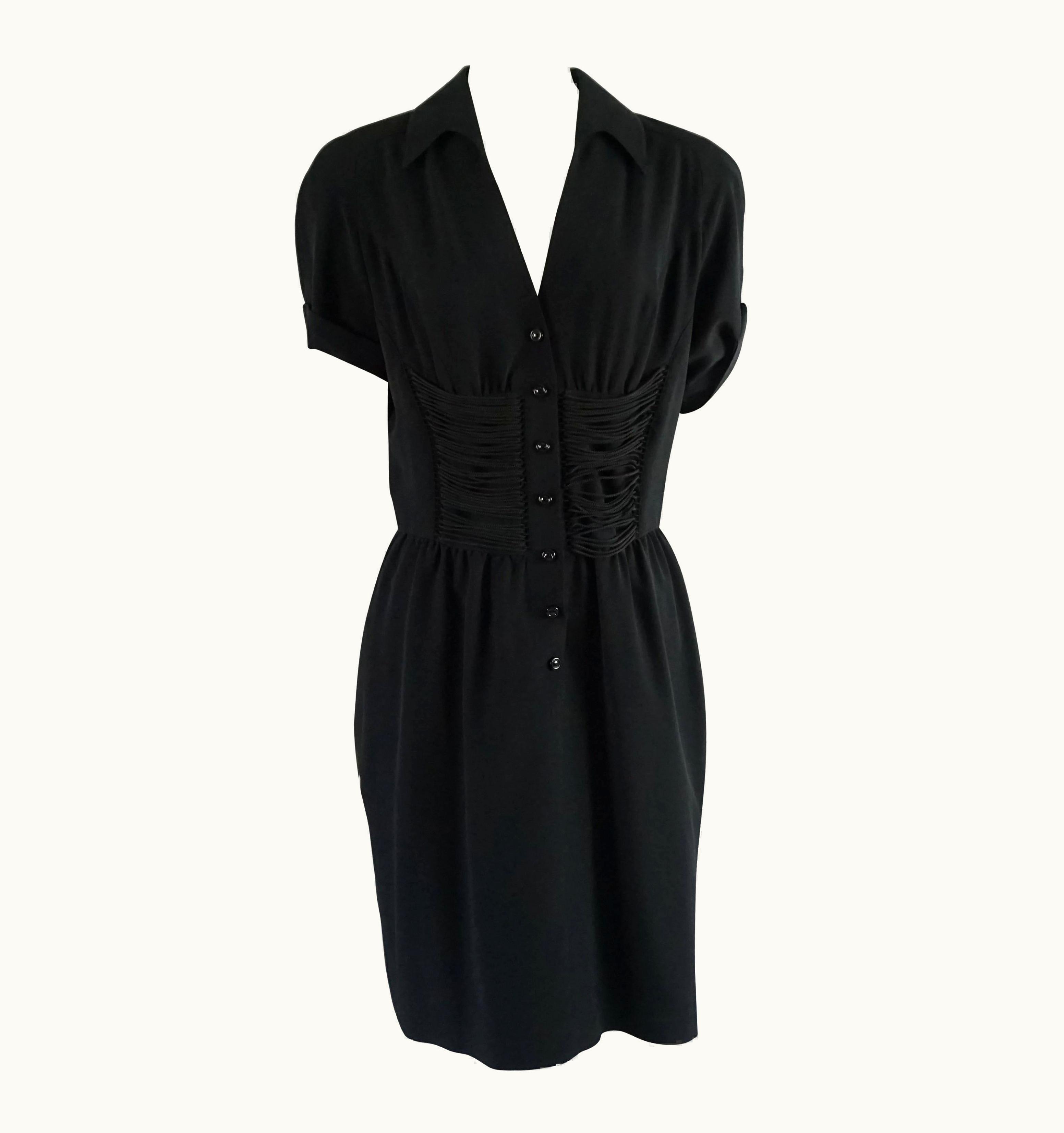 Mugler Thierry Mugler Black Collared Dress With Cord Detailing