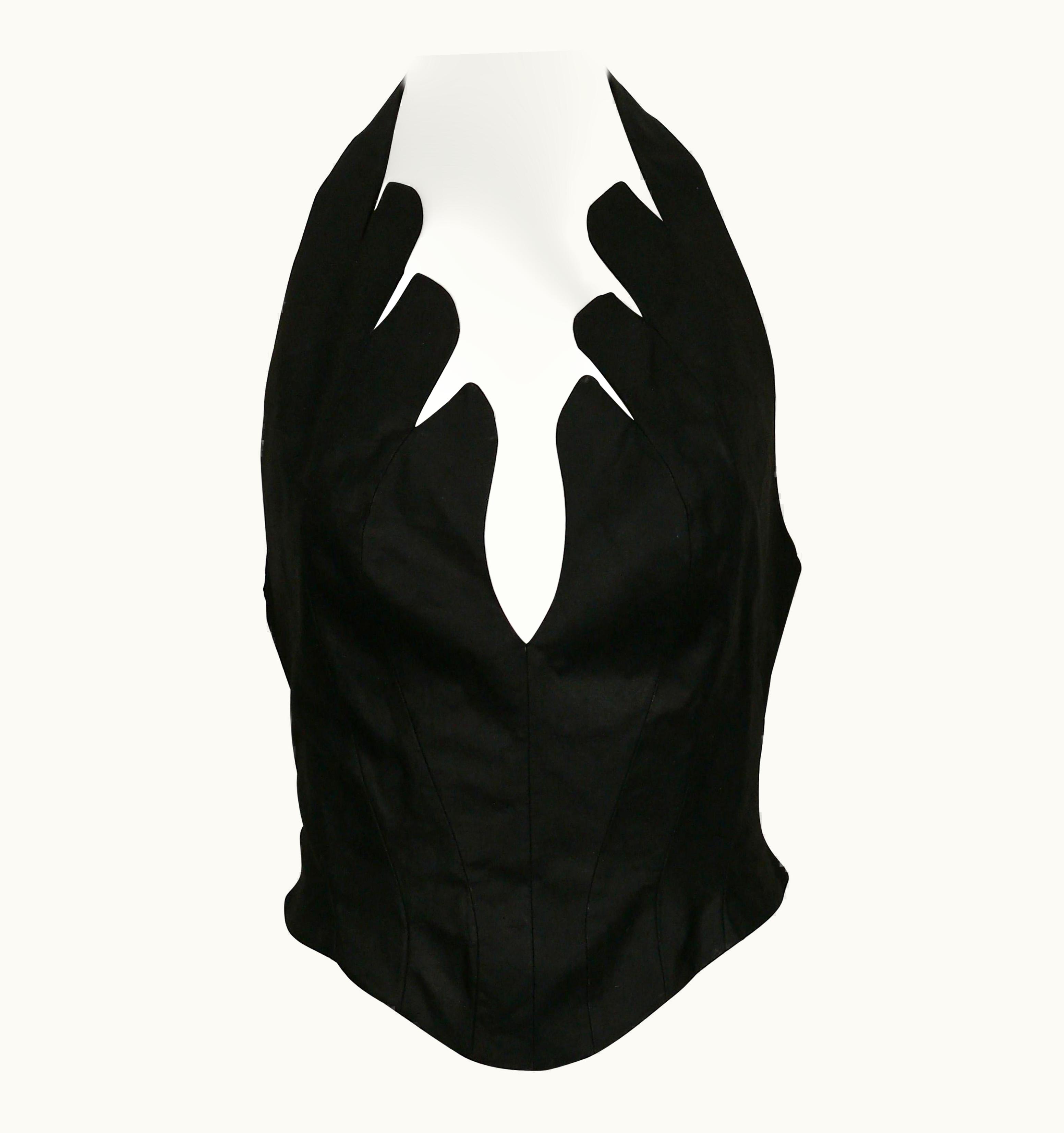 Mugler Thierry Mugler Vintage Iconic Black Coated Cotton Halter Bustier Corset