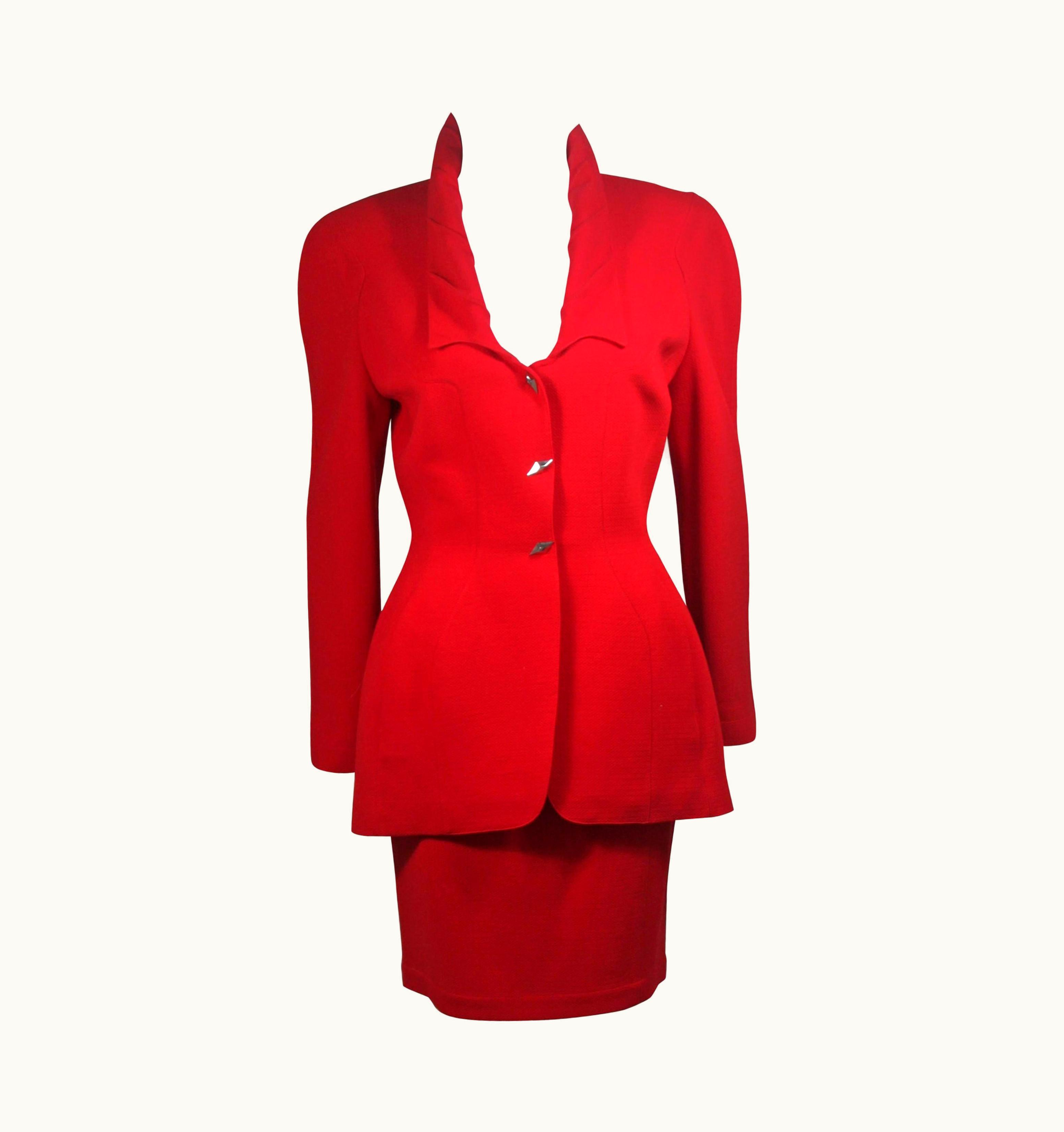 Mugler Thierry Mugler Contoured Red Skirt Suit ize