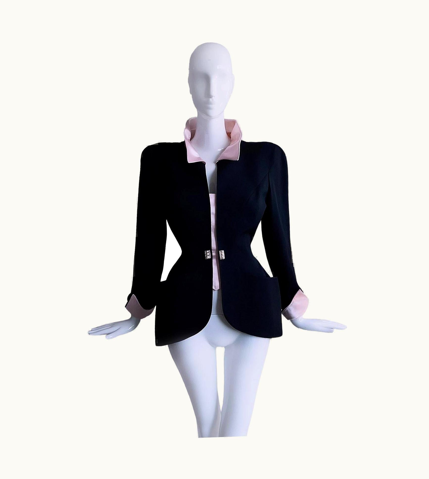 Mugler Thierry Mugler Gorgeous Jacket Black Drama Collar Jewel Pearl AW1996 1996