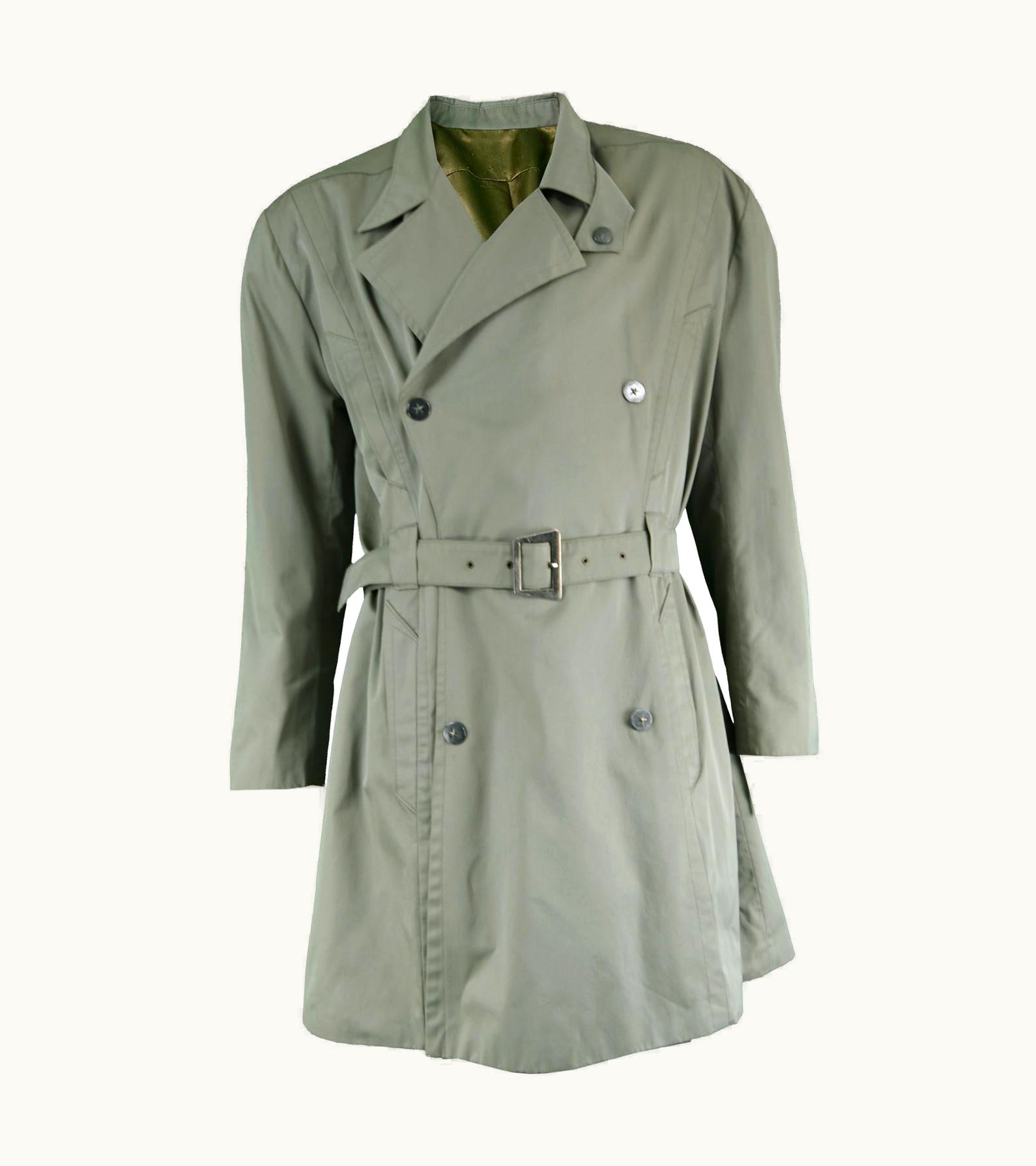 Mugler Thierry Mugler Vintage Men' Green Khaki Belted Trench Coat, 1980s