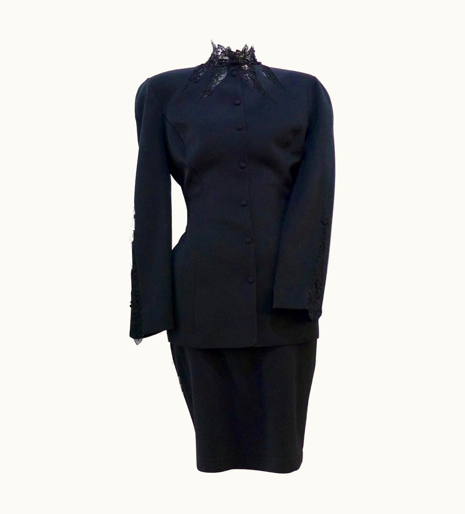 Mugler Thierry Mugler Black Skirt Suit With Lace Details