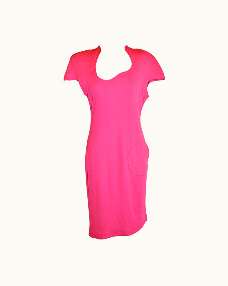 Mugler Thierry Mugler Signature Form-Fitting Fuchsia Jersey Asymmetrically-Cut Dress