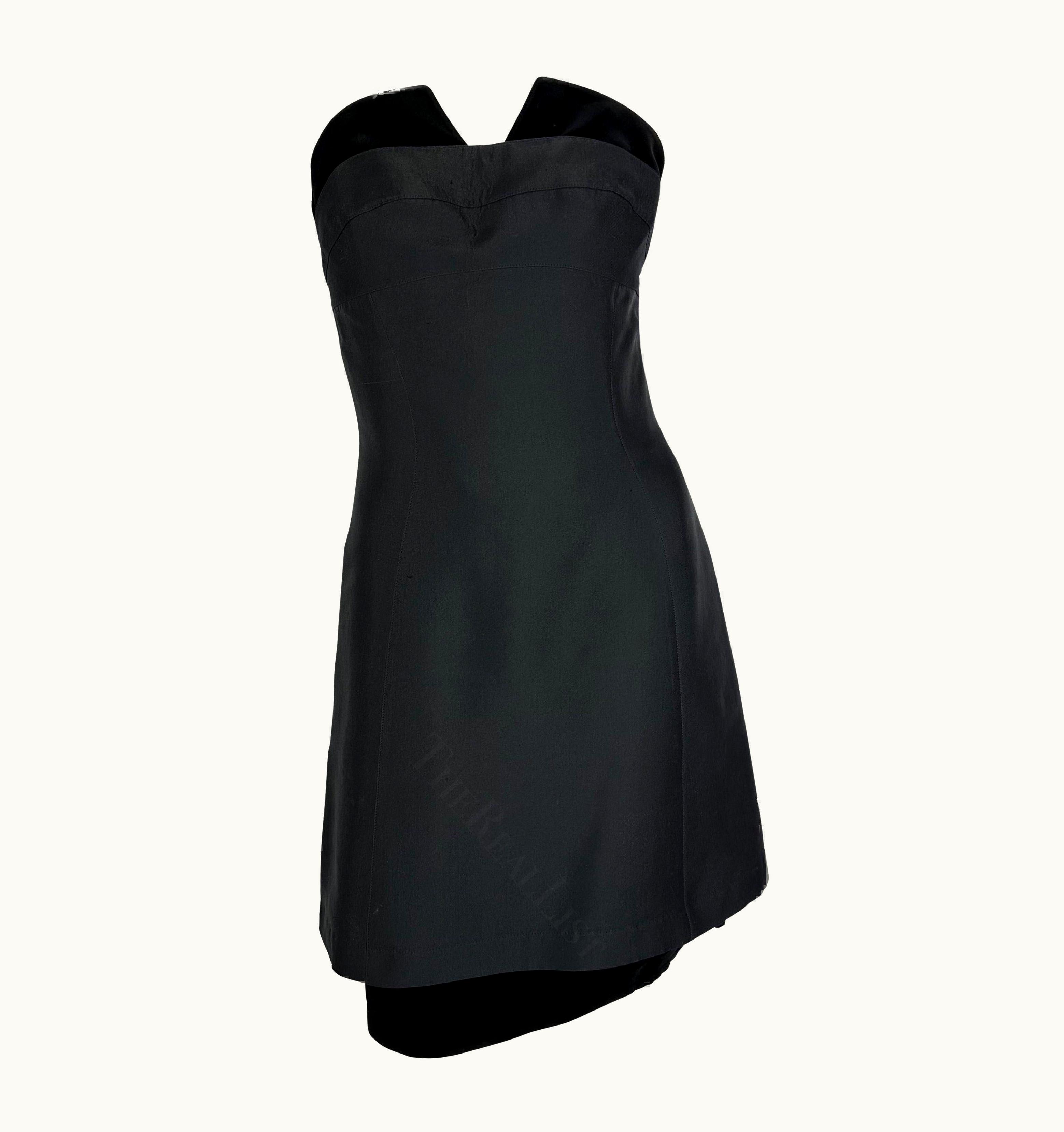 Mugler 1990s Thierry Mugler Black Wool Strapless Velvet Accent Hourglass Mini Dress