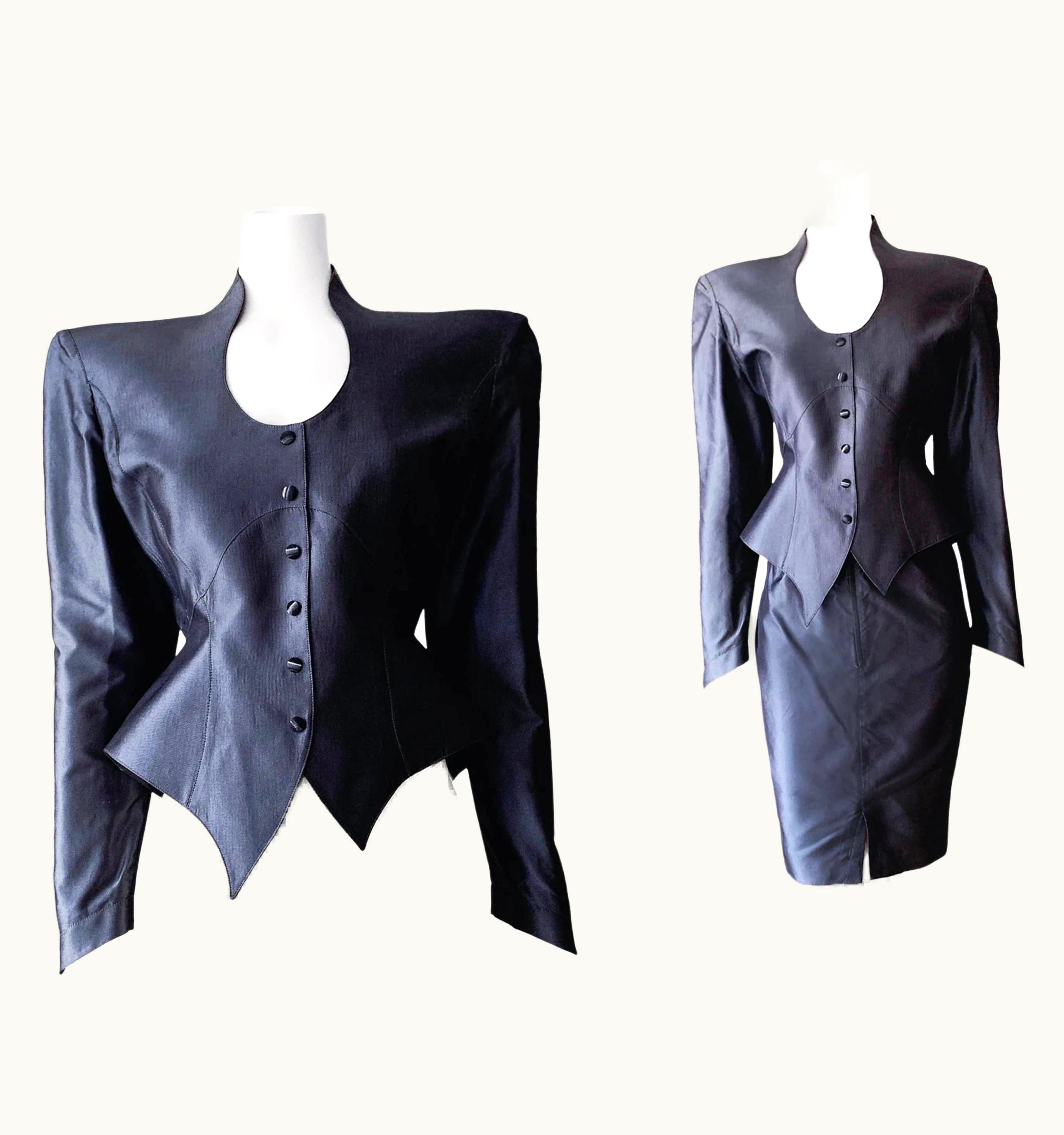 Mugler Thierry Mugler Silk Vintage Dramatic Skirtsuit Blazer Skirt Iconic Sculputral