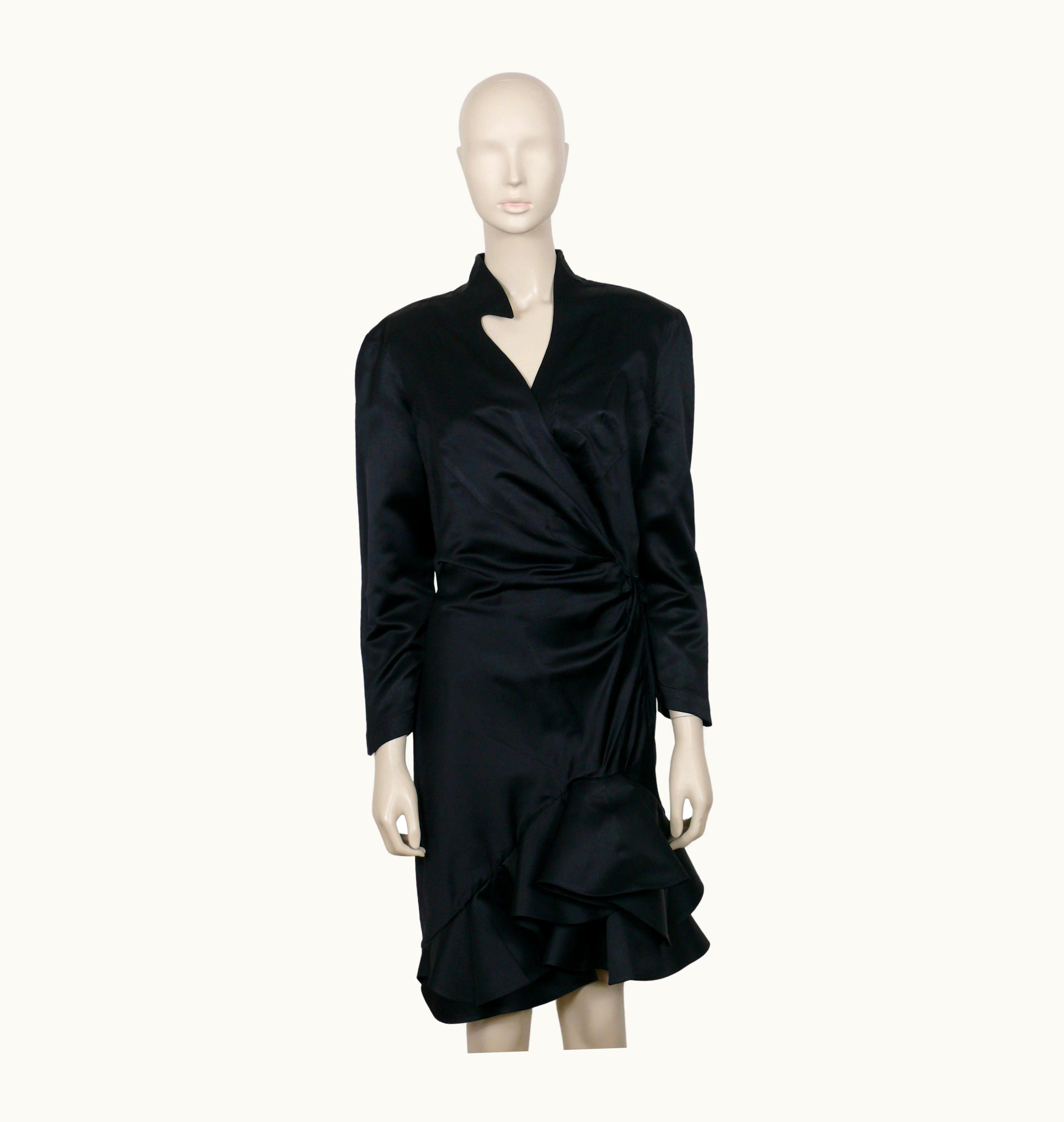 Mugler Thierry Mugler Vintage Black Asymetric Bias Cut Ruffled Cocktail Dress