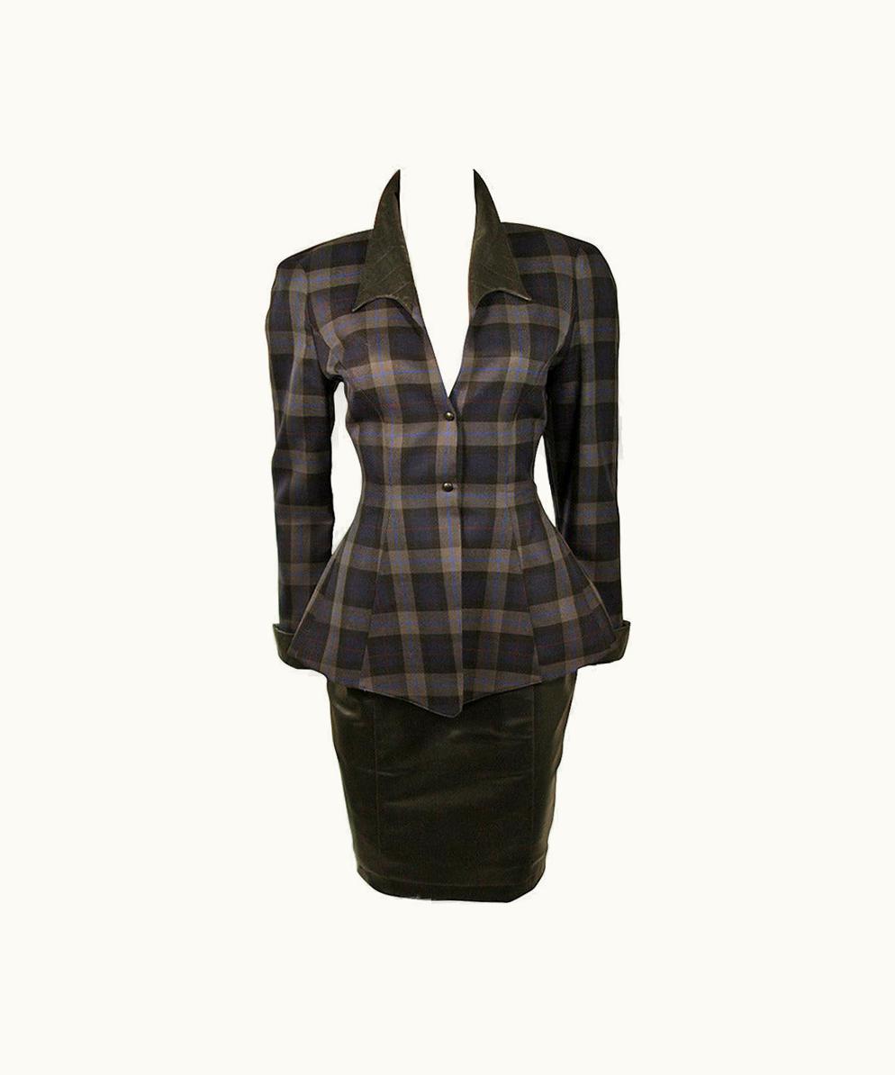 Mugler Thierry Mugler Navy And Grey Plaid Skirt Suit