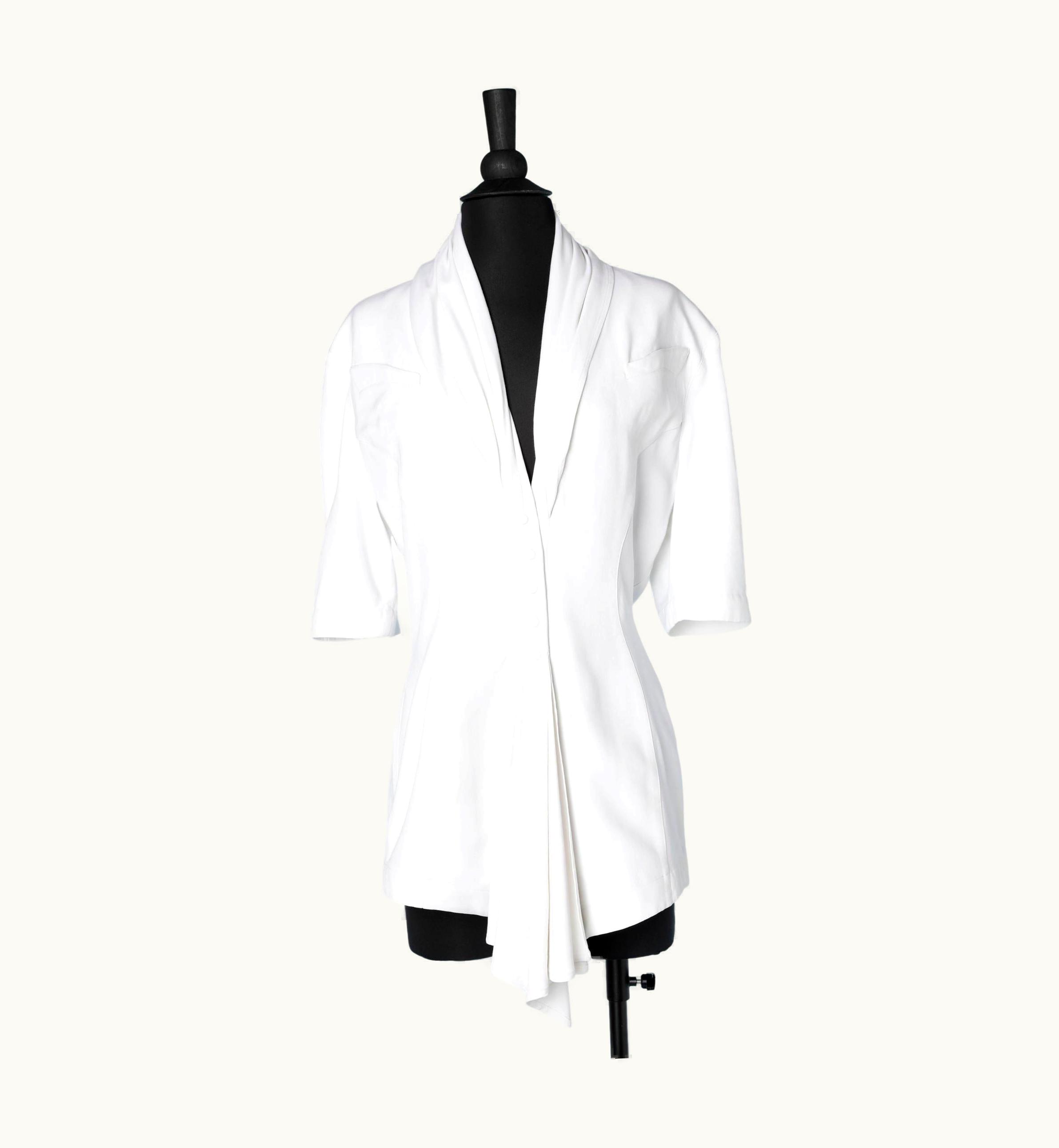 Mugler White Cotton Jacket With Draped Neckline Thierry Mugler Paris