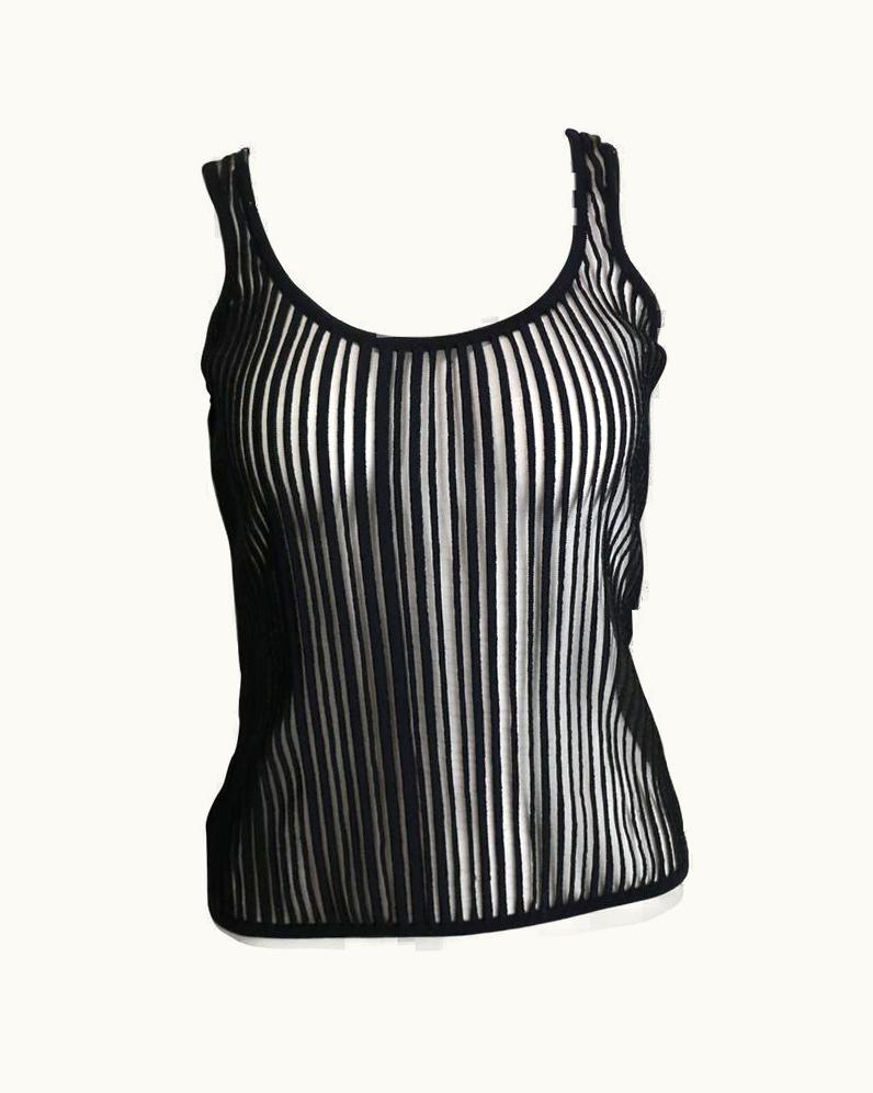 Mugler Thierry Mugler Black Knitted Vertical Stripe See Through Tank Top