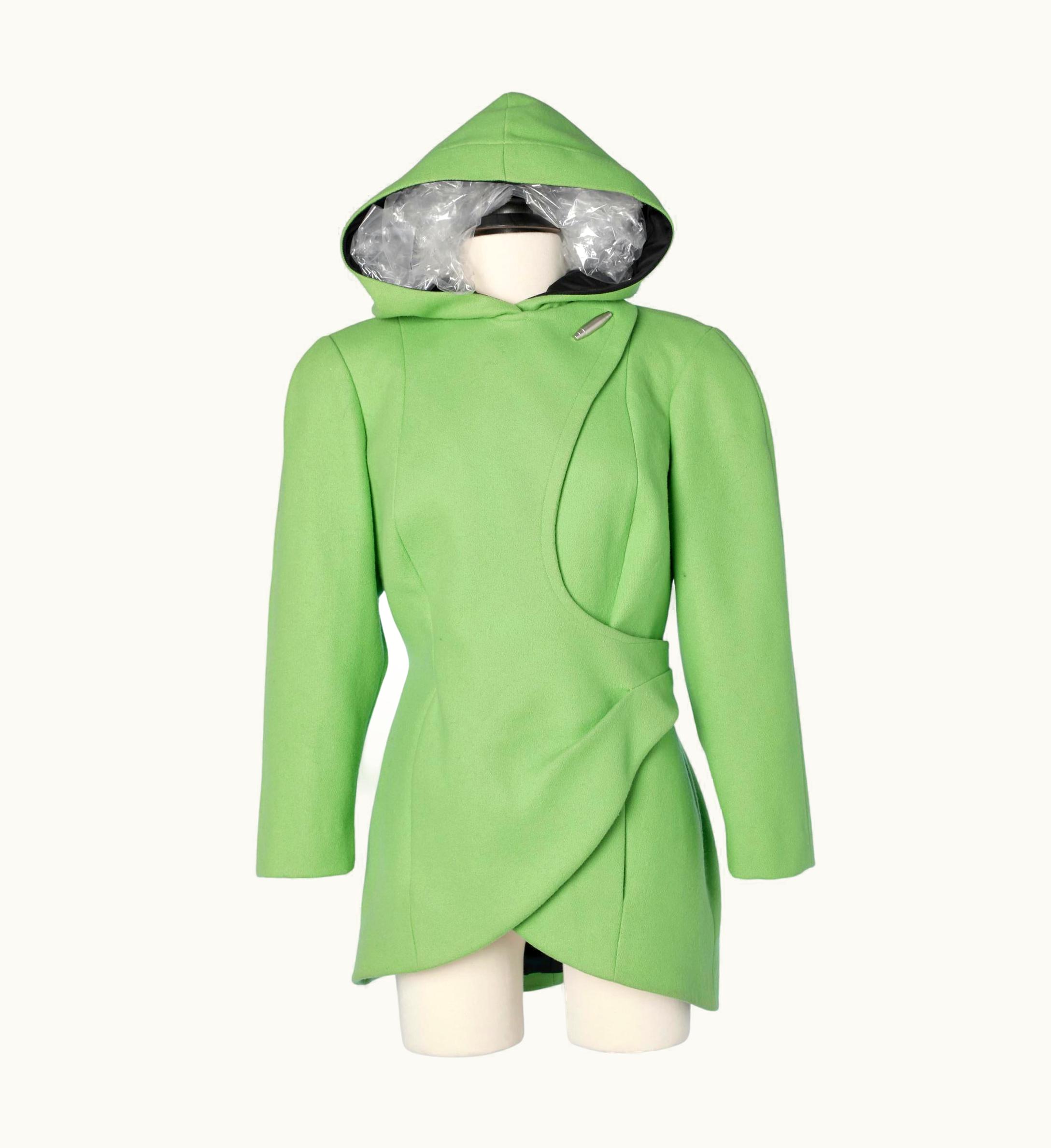 Mugler Apple Green Wool Wrapped Jacket With Hood Thierry Mugler Activ