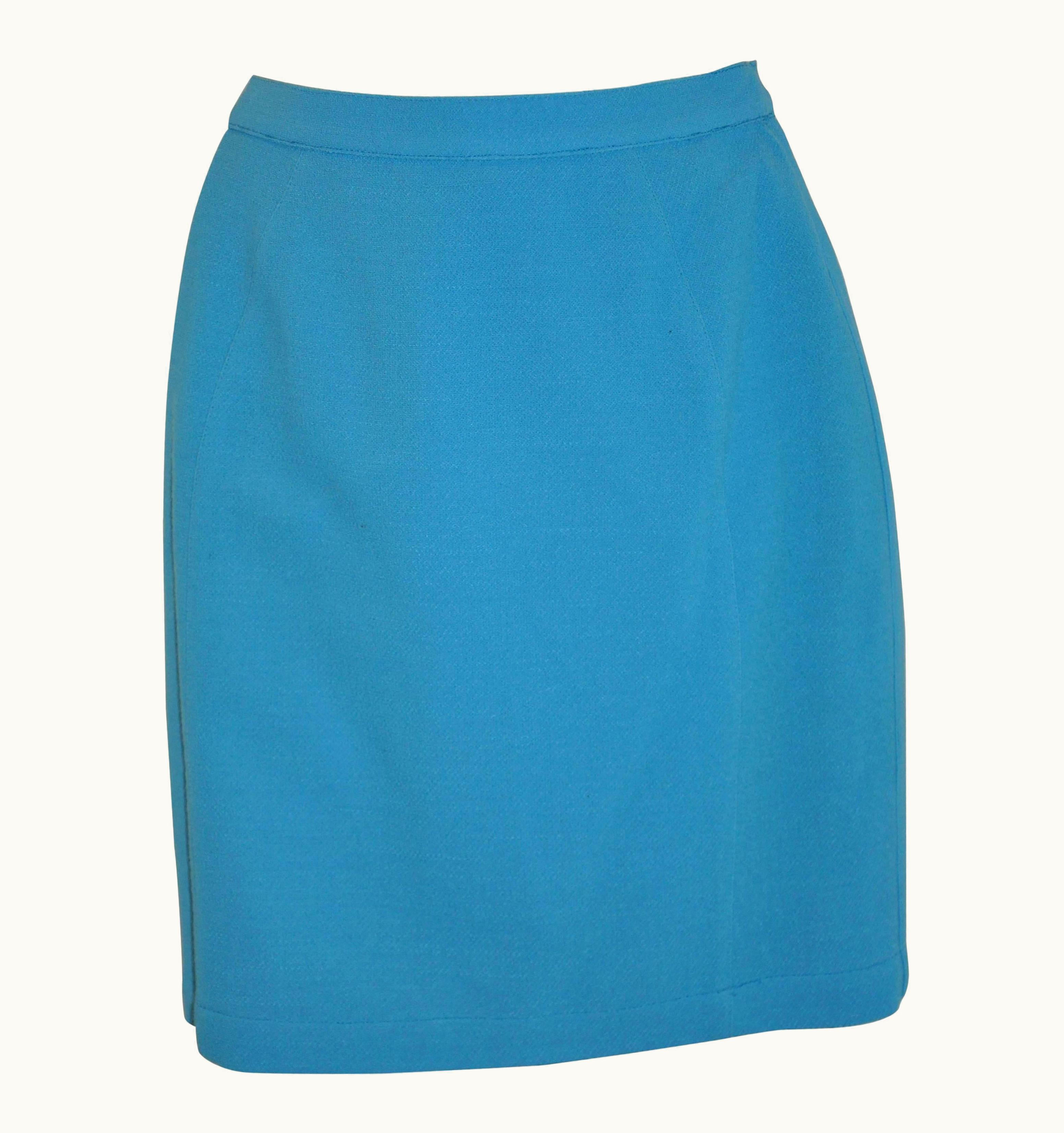 Mugler Thierry Mugler Turquoise Form-Fitting Wool Crepe Fully Lined Skirt