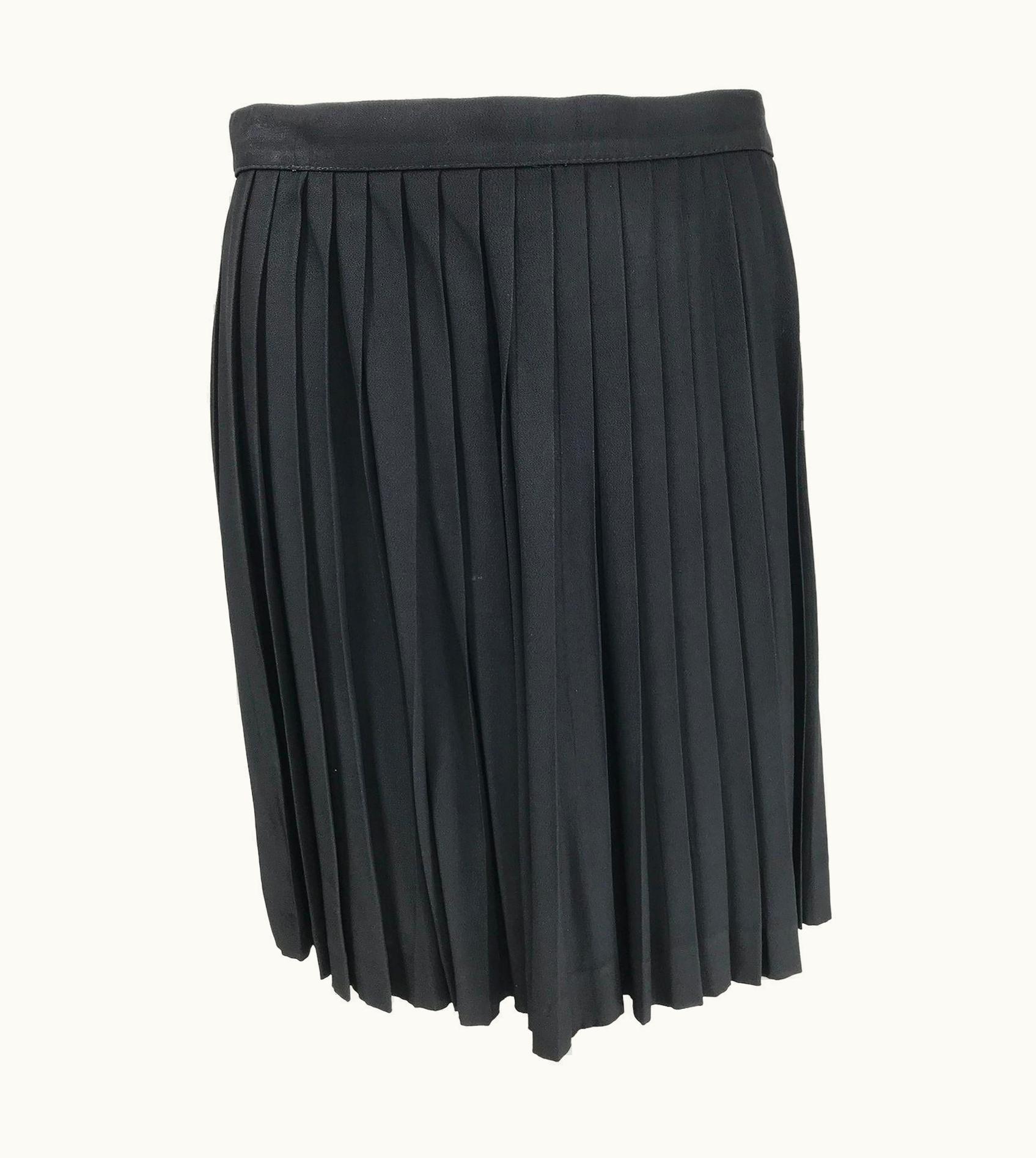 Mugler Thierry Mugler Black Crepe Side Snap Pleated Mini Skirt 1980s