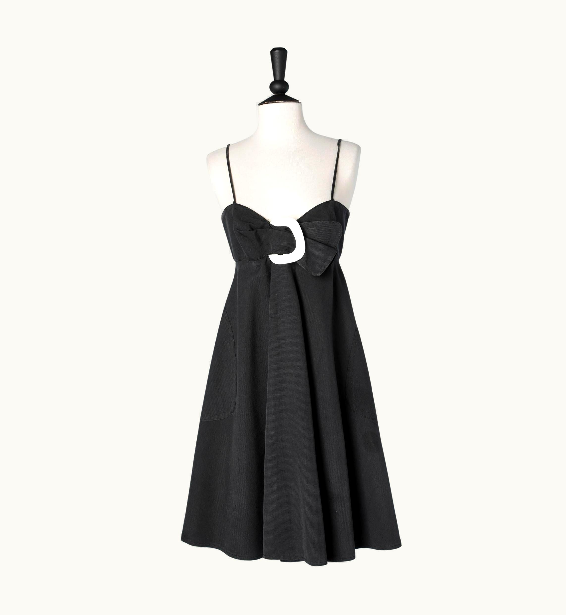 Mugler Black Cotton Baby Doll Dress With White Buckle Thierry Mugler
