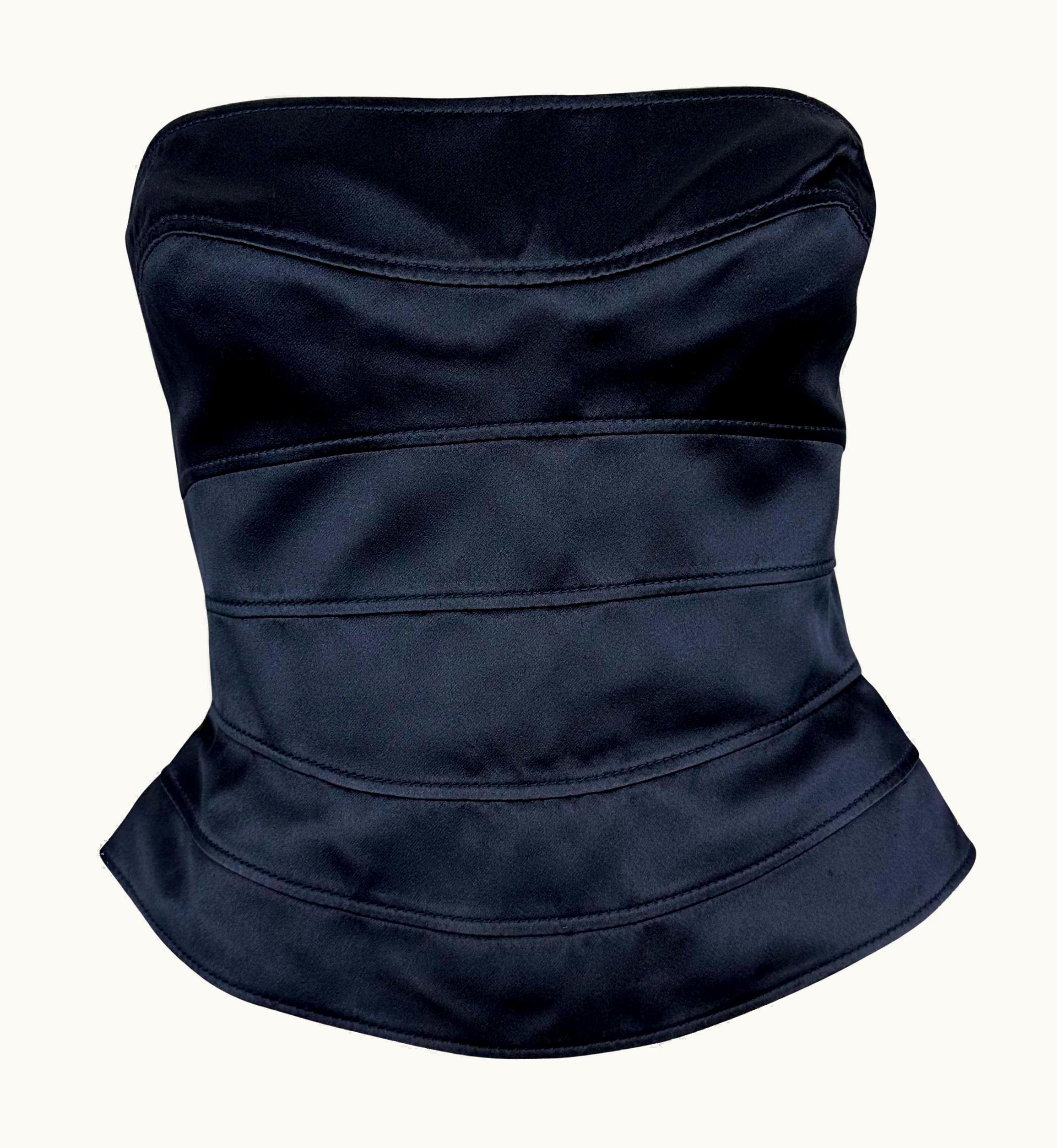 Mugler 1990s Thierry Mugler Navy Satin Paneled Strapless Bustier Silk Corset Top