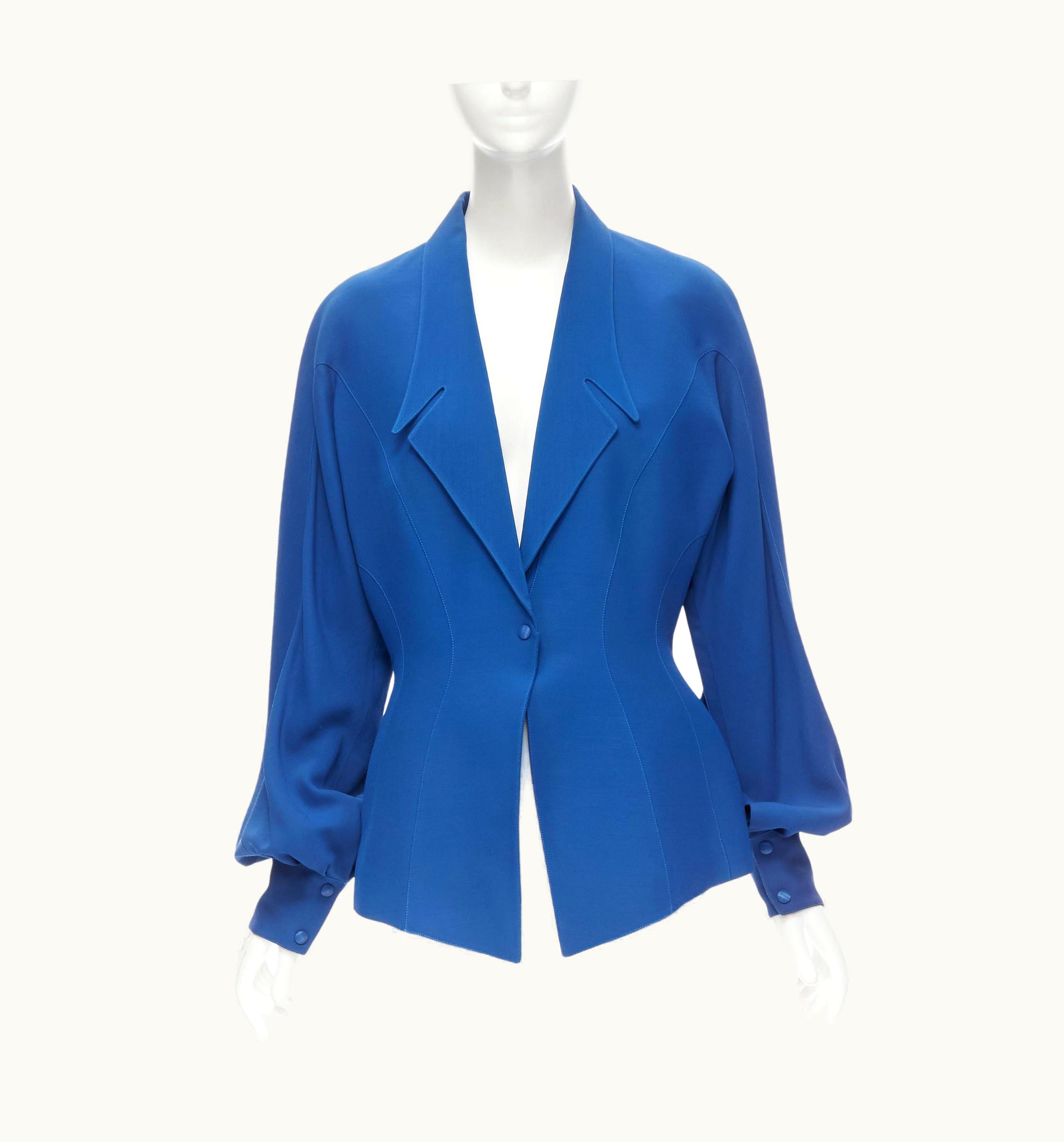 Mugler Thierry Mugler Vintage Cobalt Blue Futuristic Collar Peplum Jacket