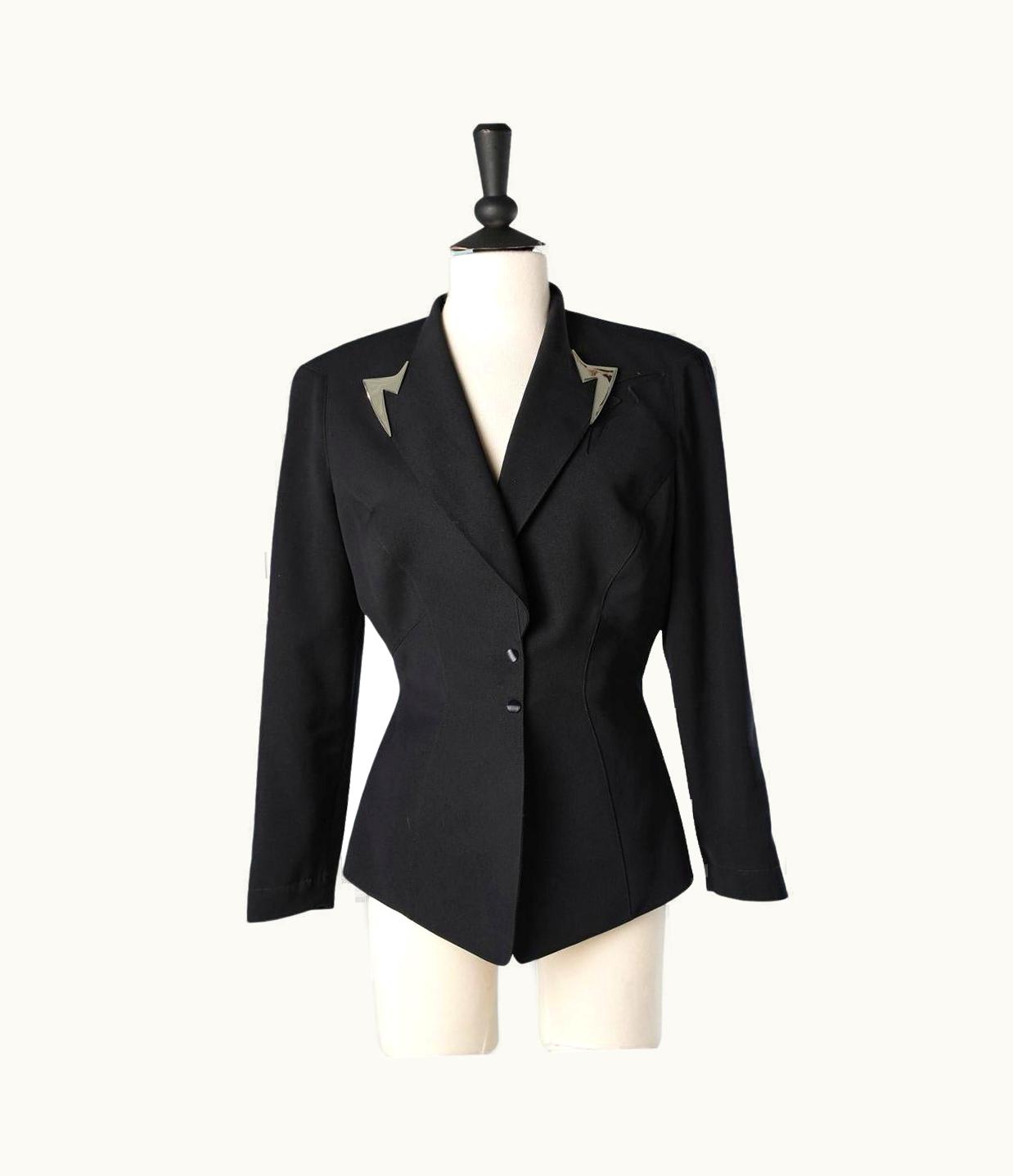 Mugler Black Single Breasted Jacket With Silver Metal Details Thierry Mugler