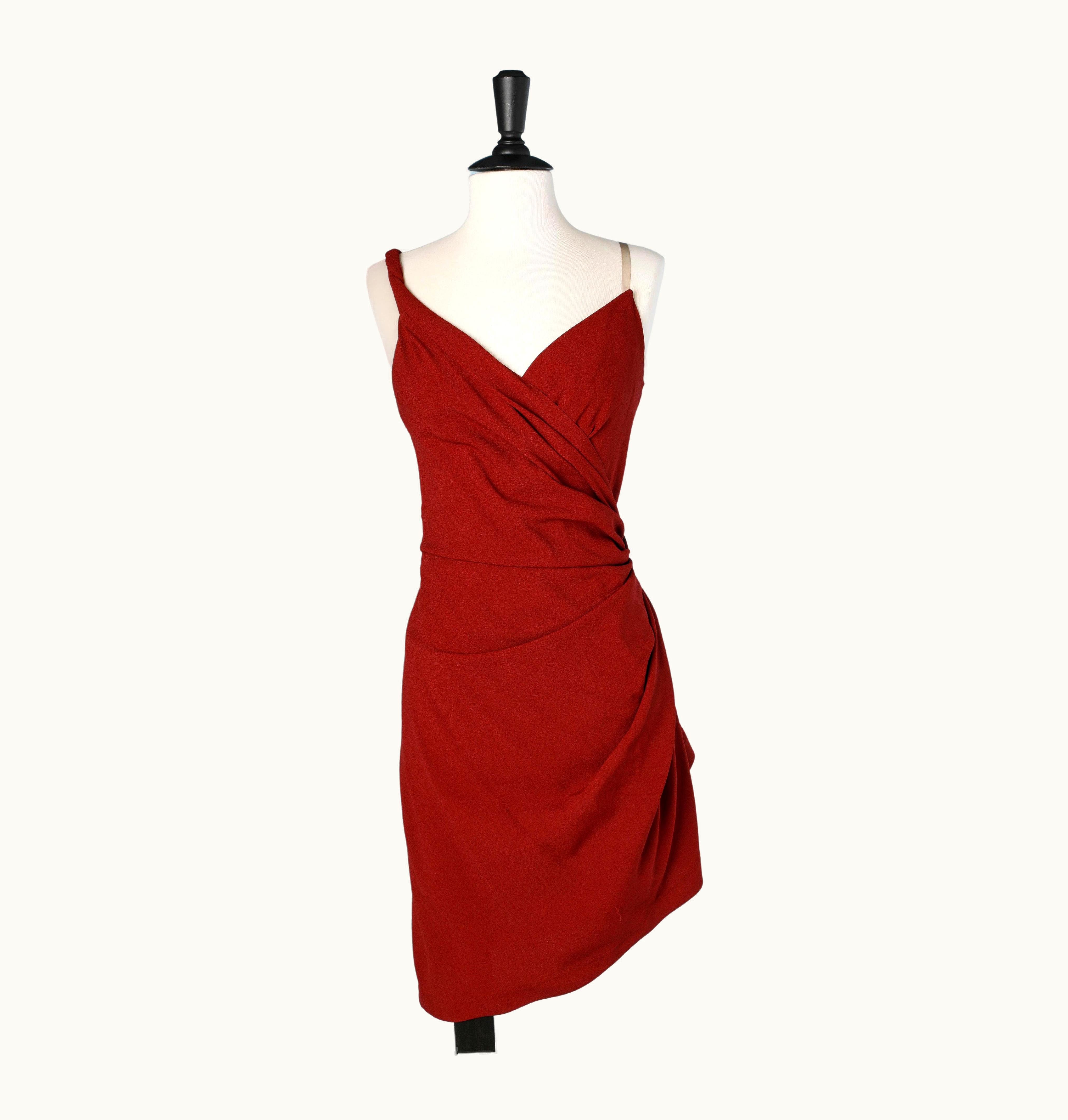 Mugler Short Burgundy Crepe Dress With Silver Metal Buckle Thierry Mugler