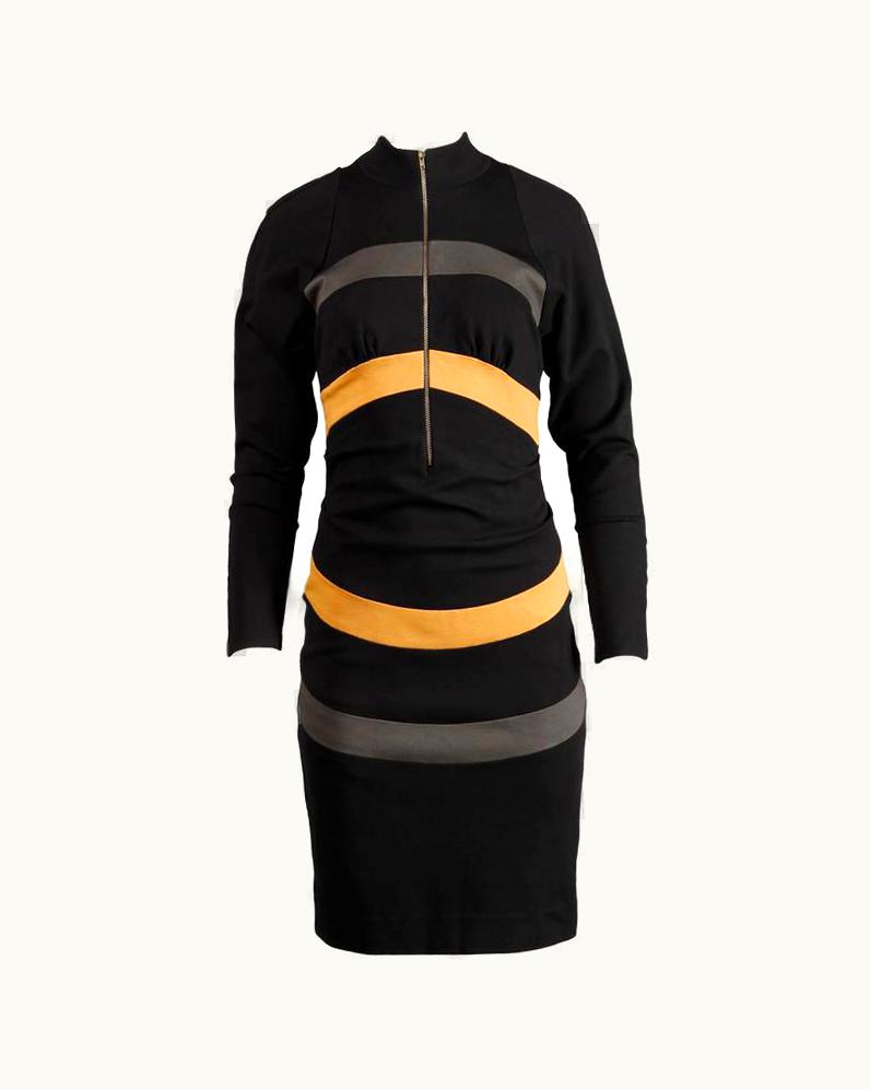 Mugler Thierry Mugler Vintage Avant Garde Circular Striped Long Sleeve Dress, 1980s