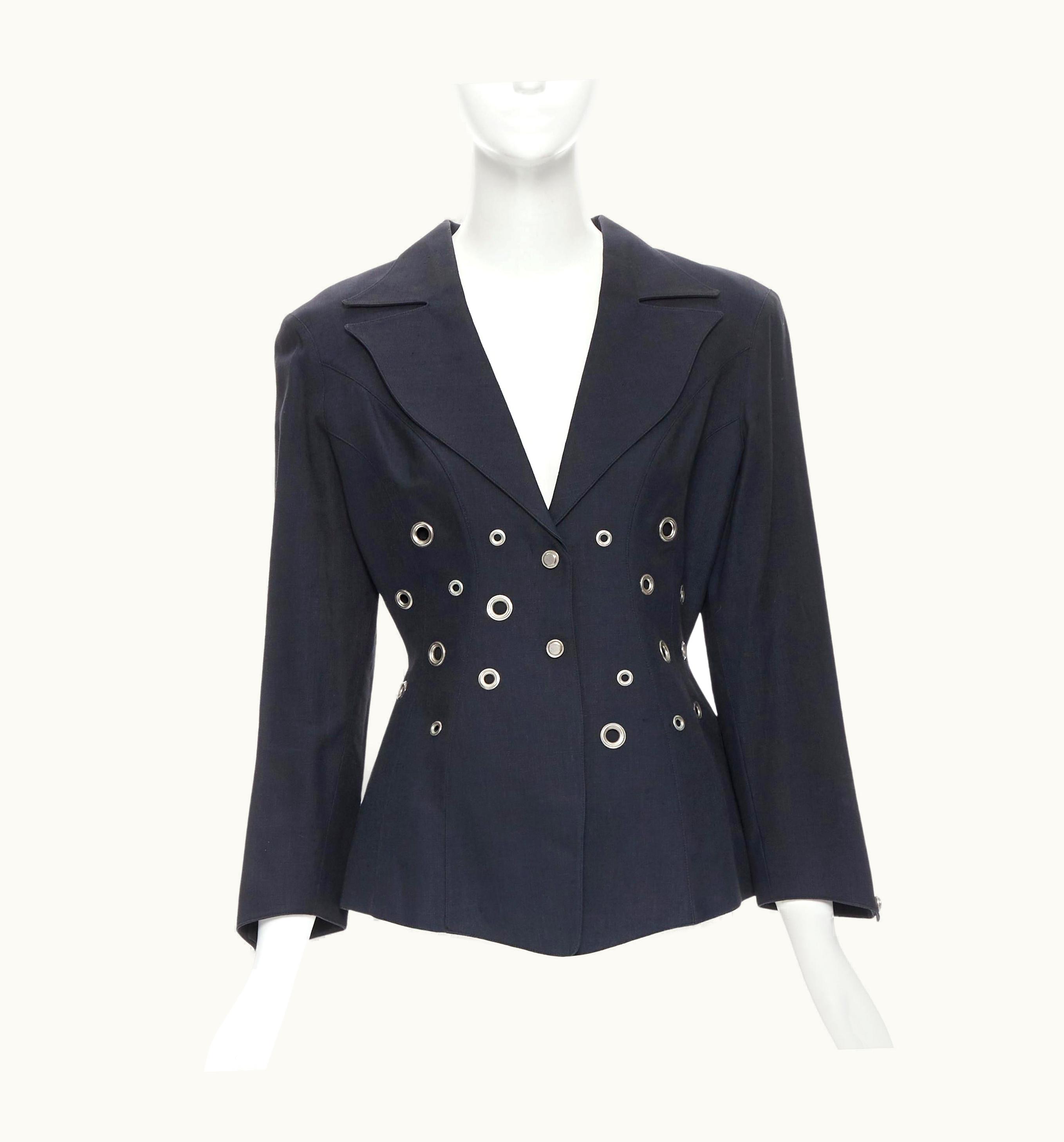 Mugler Vintage Thierry Mugler Vampire Collar Grey Grommet Stud Blazer Jacket