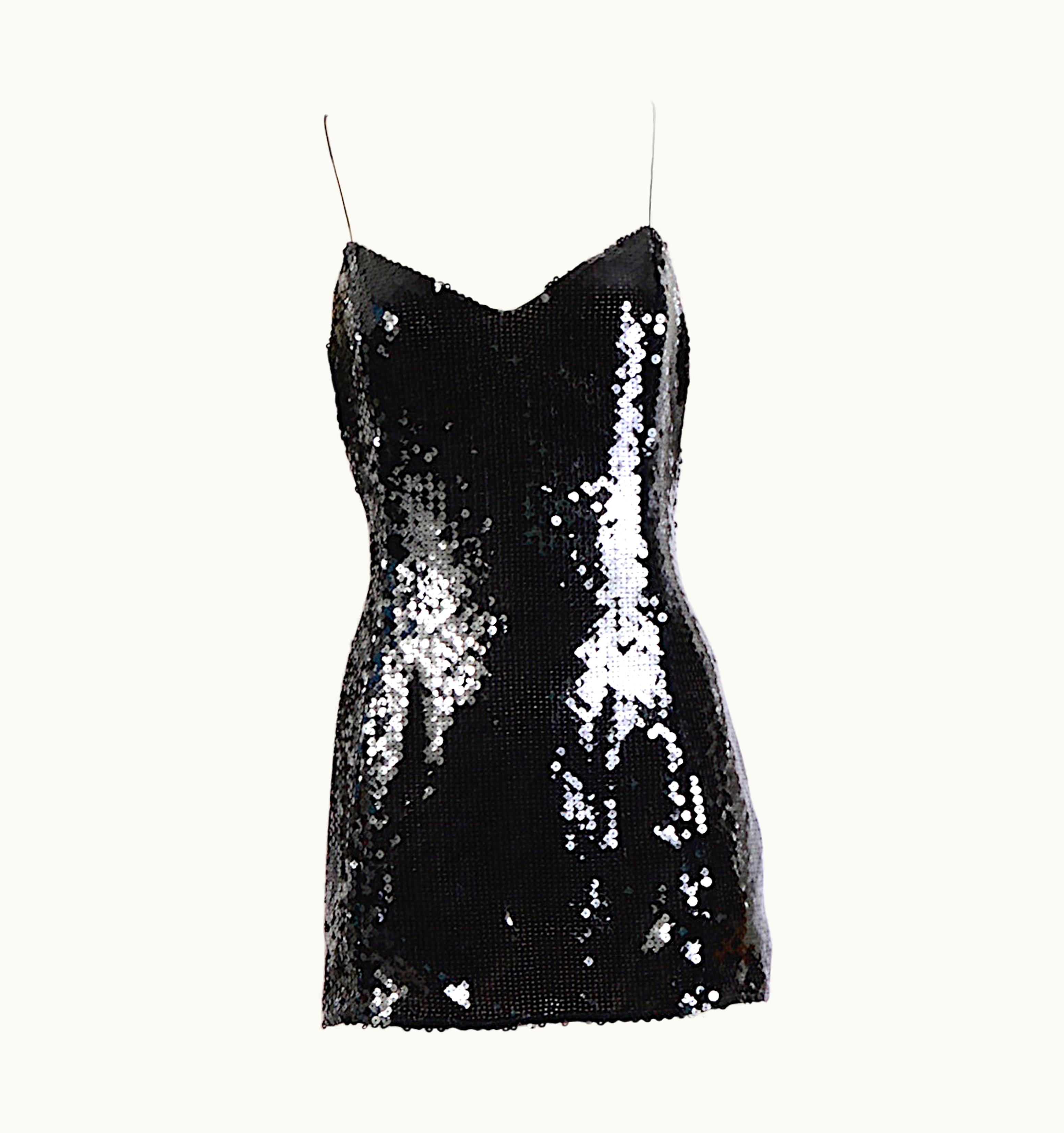 Mugler Thierry Mugler Couture Numbered Black Sequins Spaghetti Straps Mini Dress Or Top
