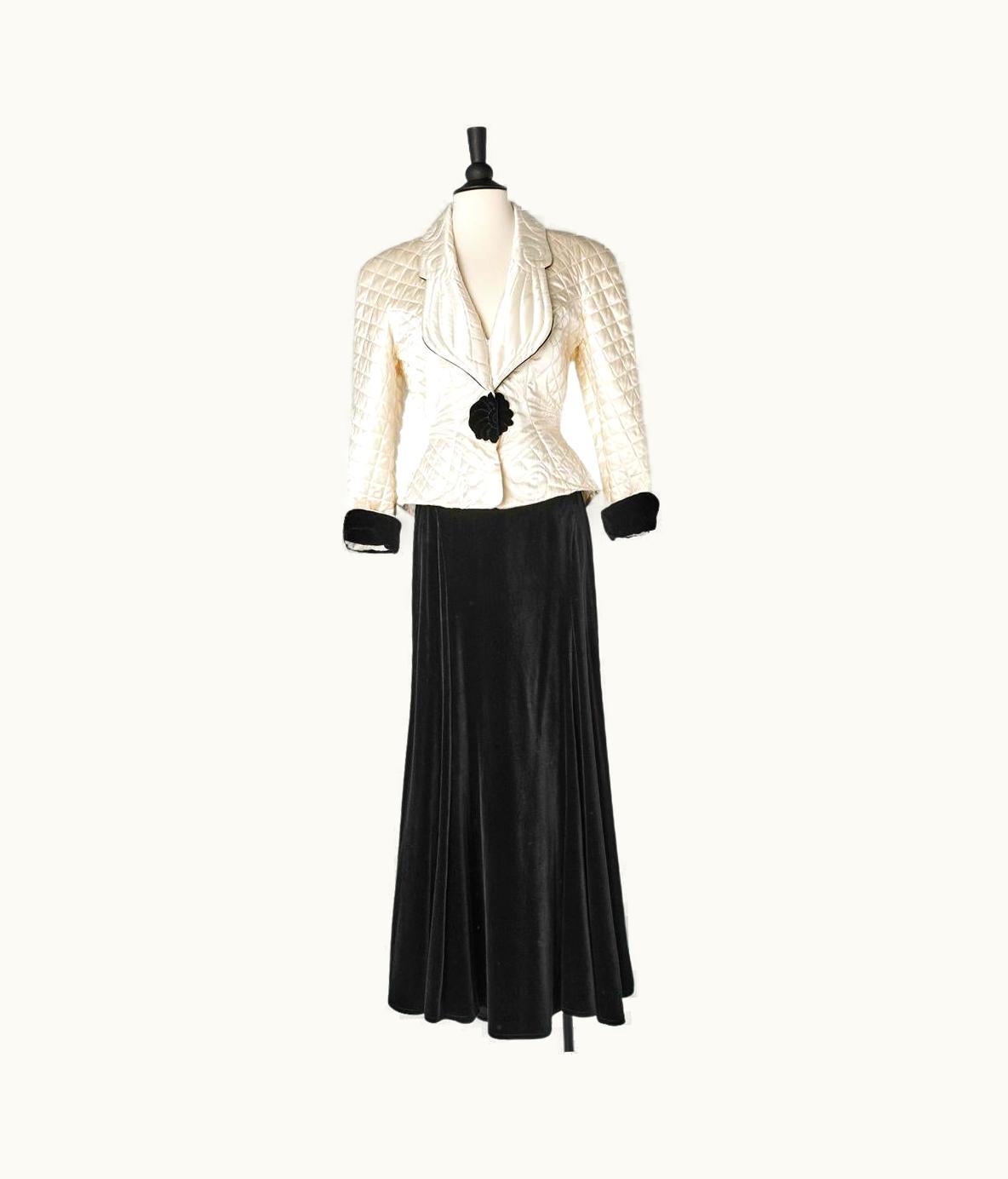 Mugler Evening Ensemble, Quilted Silk Jacket And Black Velvet Skirt Thierry Mugler