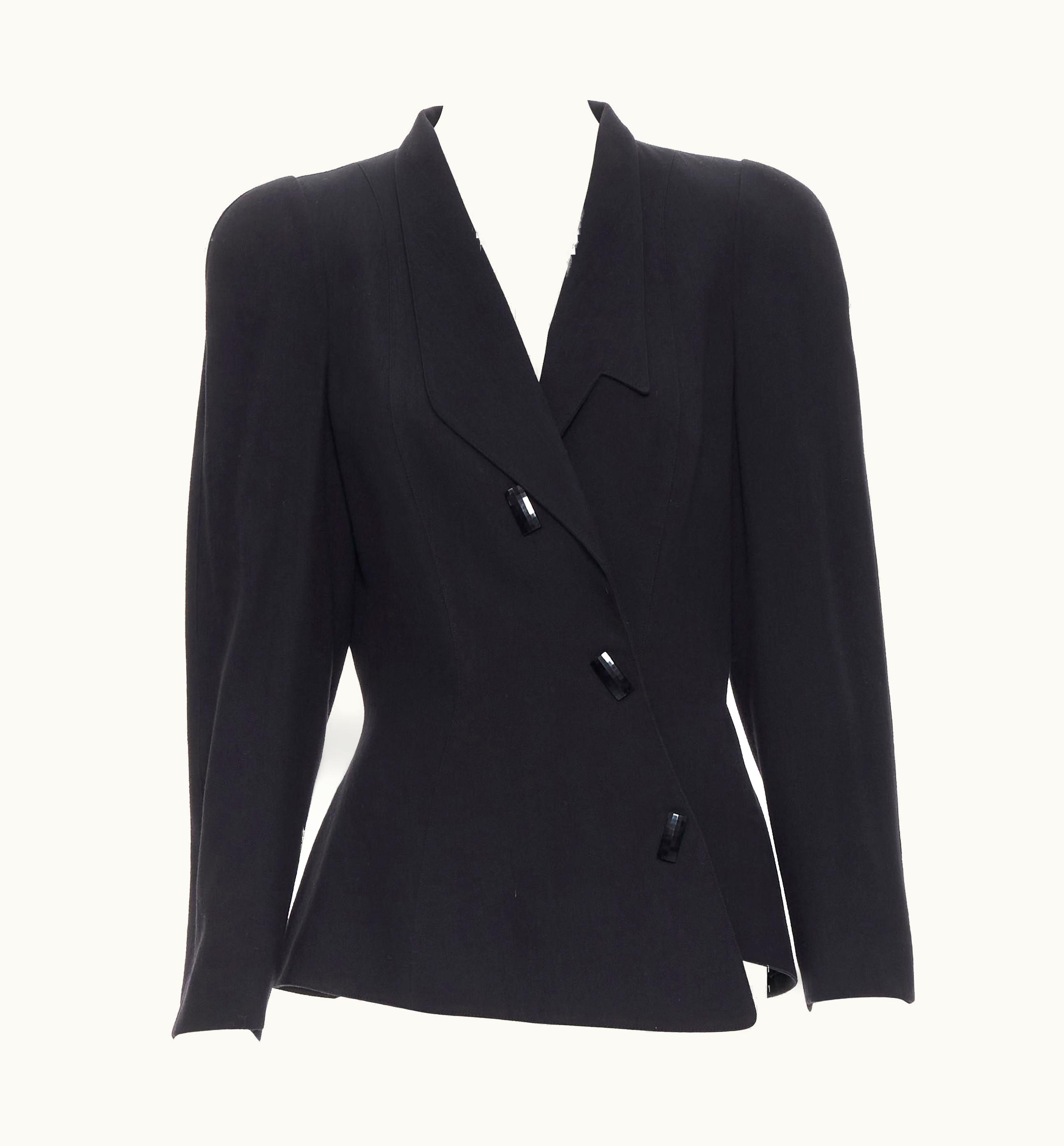 Mugler Vintage Thierry Mugler Black Wool Power Shoulder Space Age Asymmetric Blazer