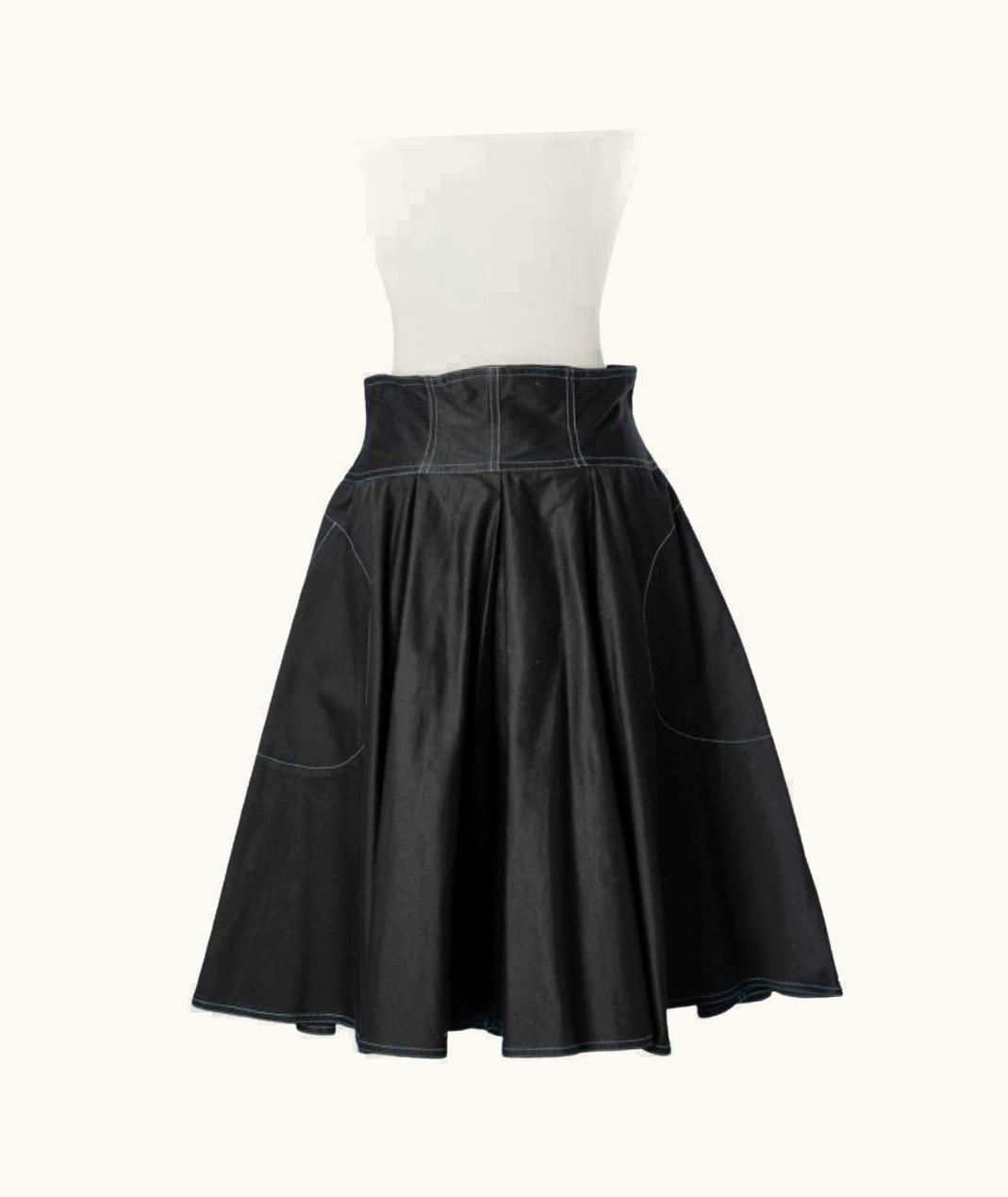 Mugler High Waisted Black Cotton Circle Skirt With Snap Thierry Mugler Jeans