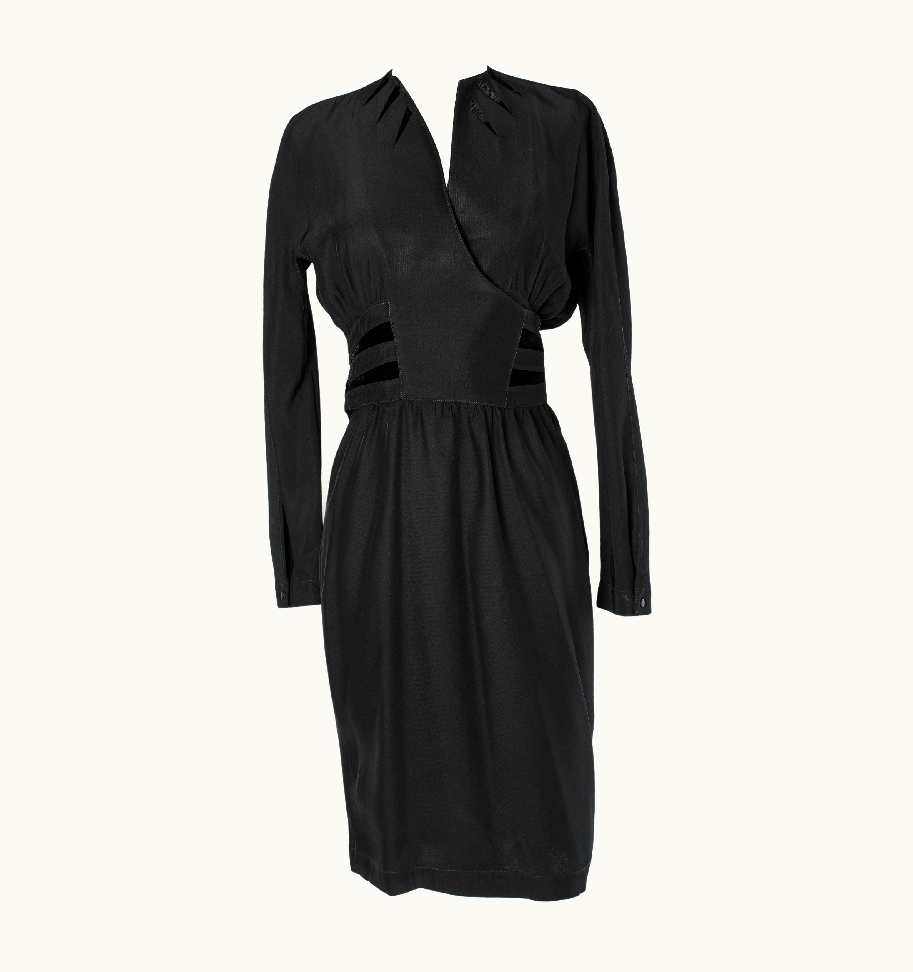 Mugler Black Cocktail Dress In Satin Crepe And Velvet Cutting Thierry Mugler