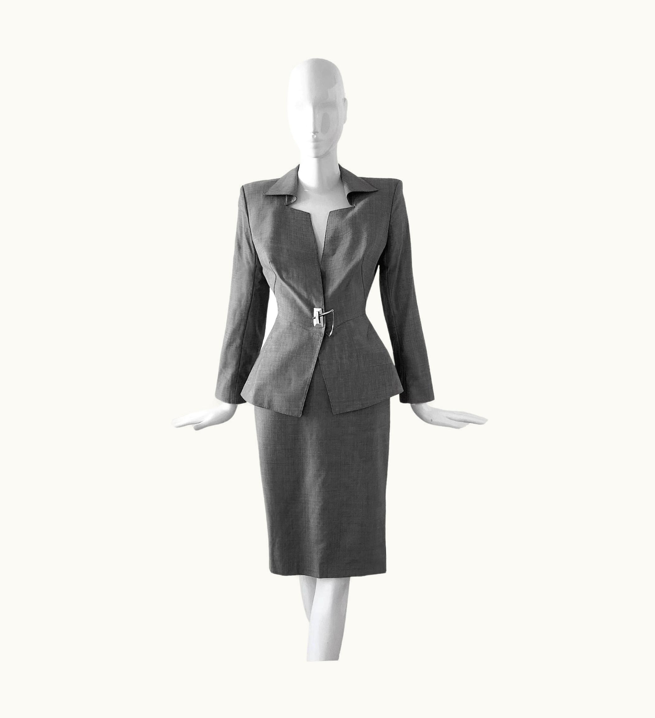 Mugler Thierry Mugler Couture Suit Blazer Skirt Jacket Metal Lock Wool Mohair 90s