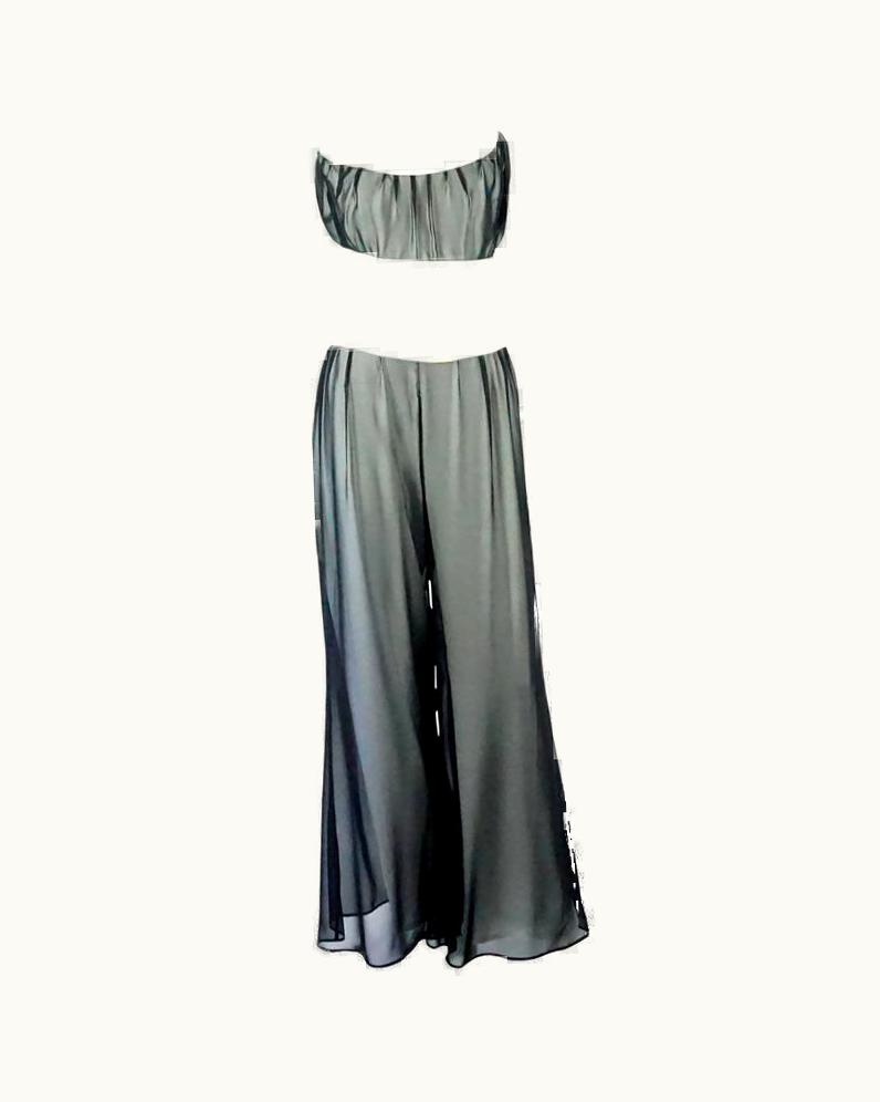 Mugler Thierry Mugler Black S/S White Palazzo Pants Cropped Bustier And Belt, Circa 1980s