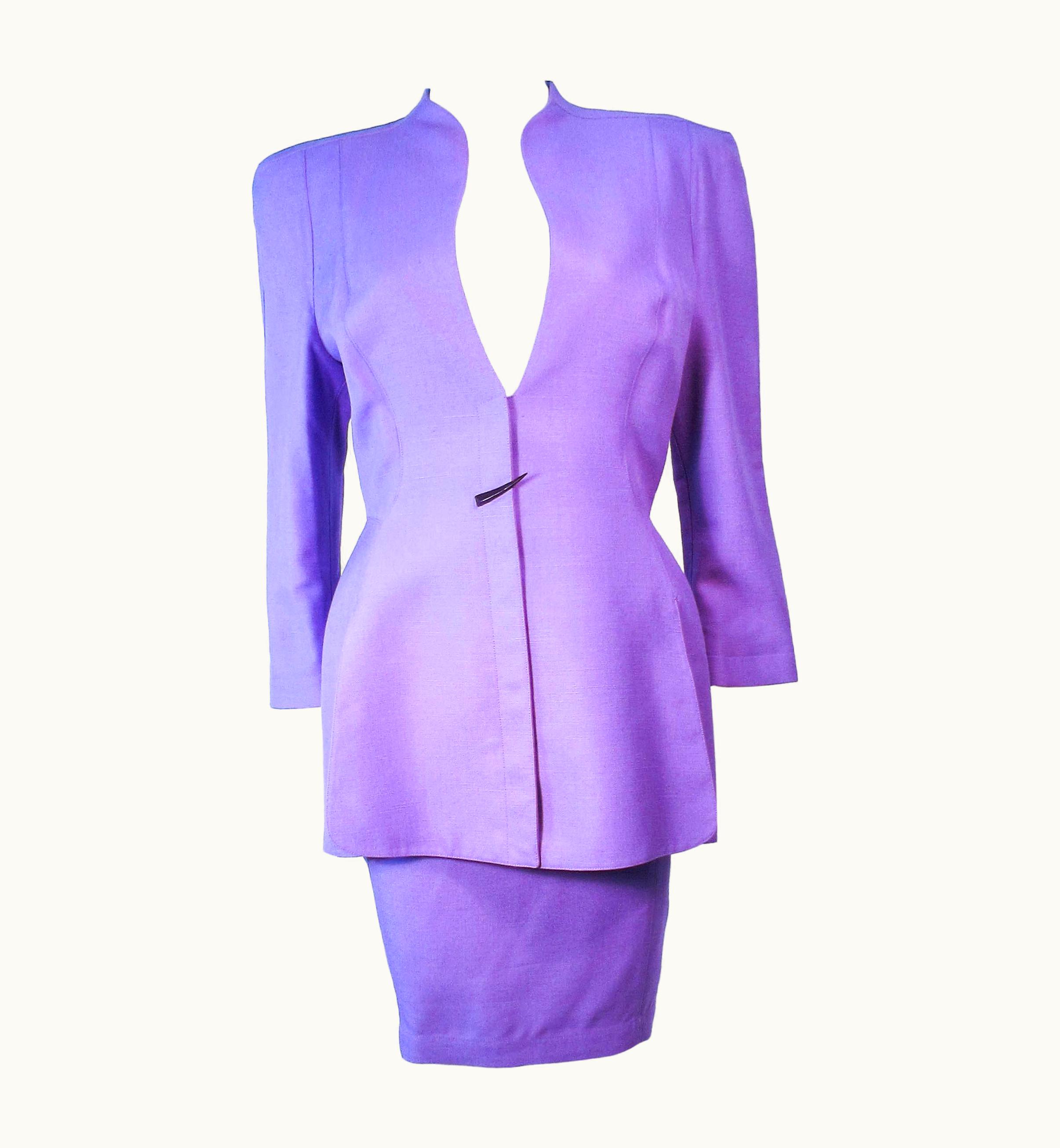 Mugler Thierry Mugler Fred Heyman Lavender 2pc Skirt Suit With Abstract Closure