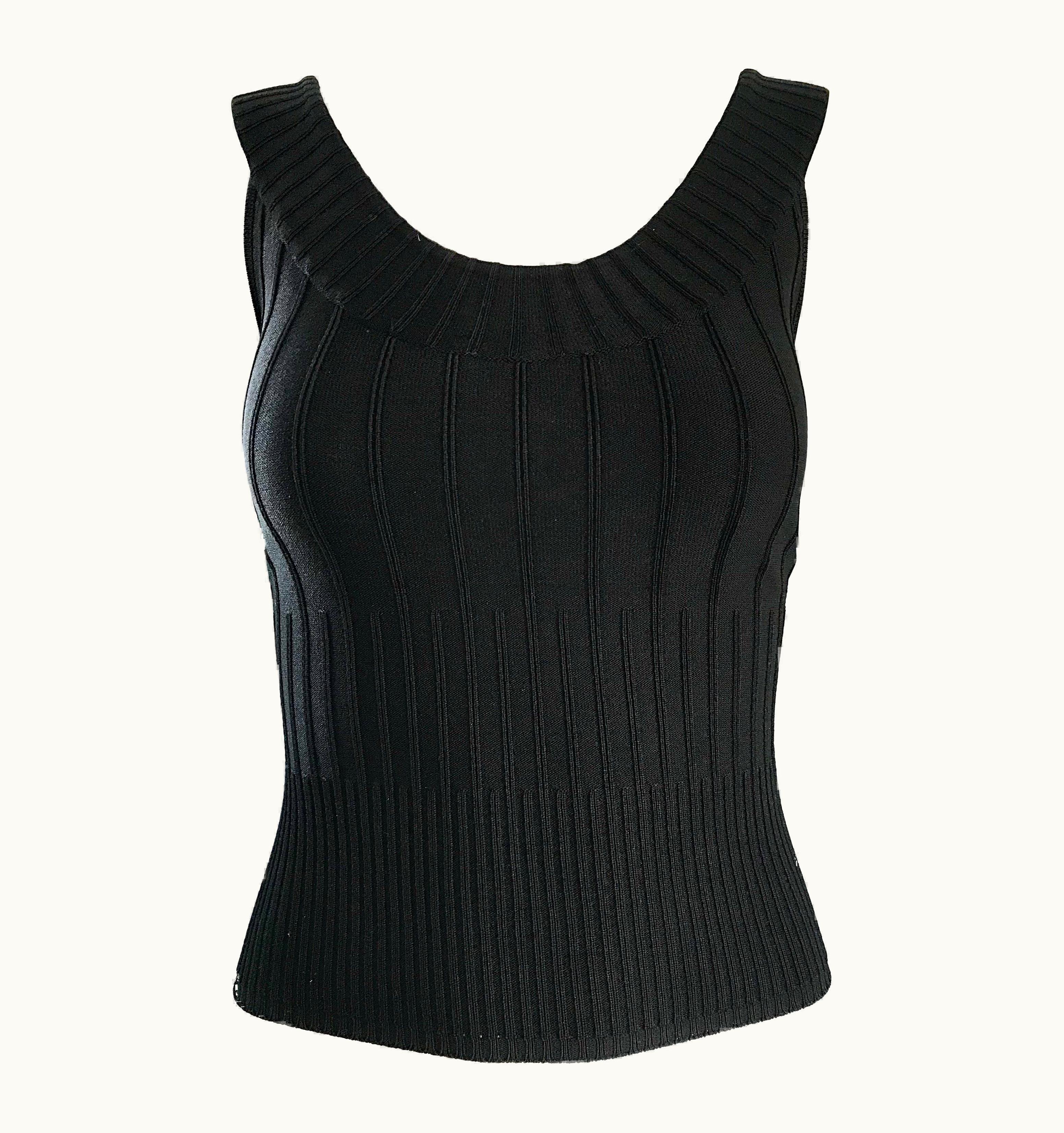 Mugler Thierry Mugler Couture 1990s Black Ribbed Sleeveless Vintage 90s Crop Top Shirt