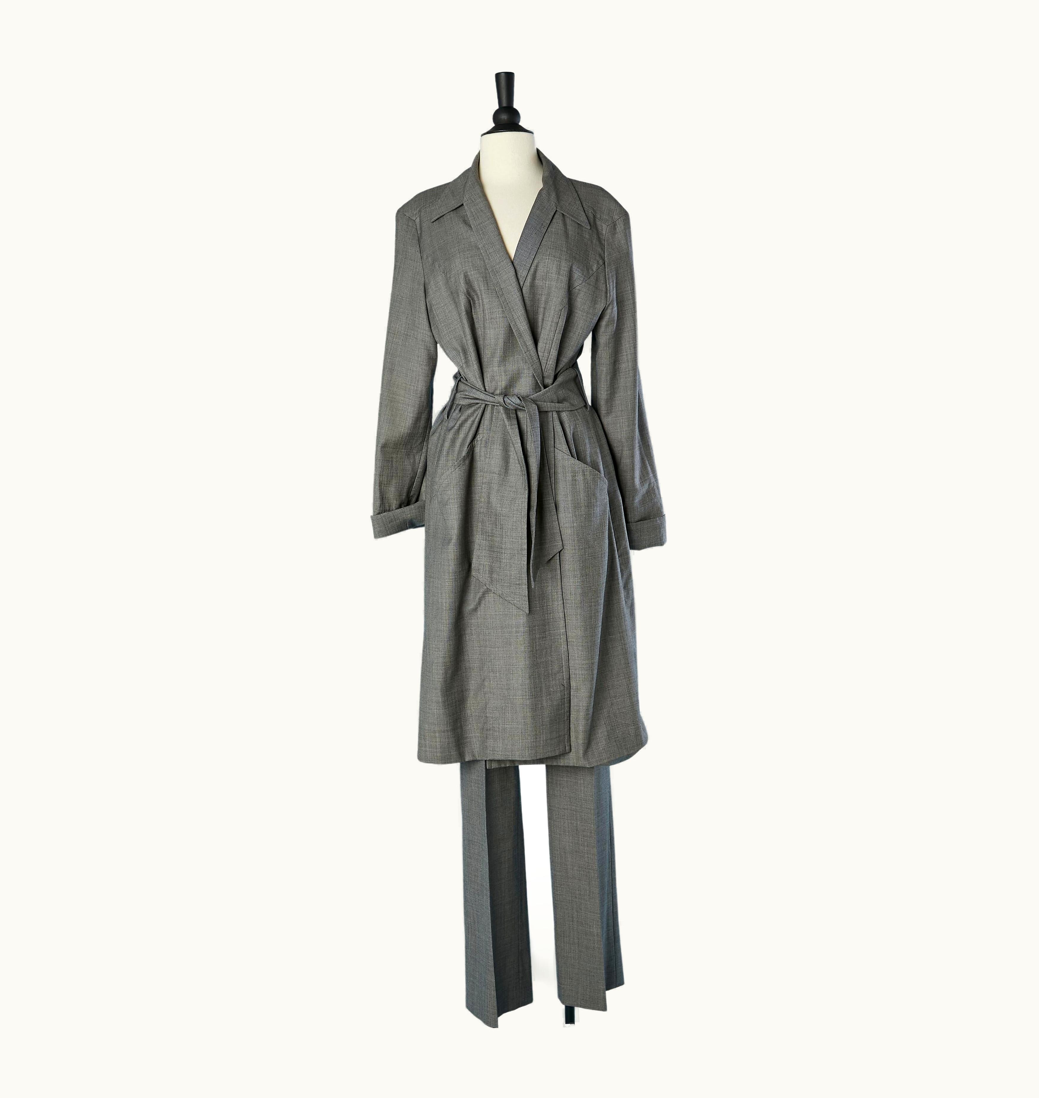Mugler Coat And Trouser Ensemble In Grey Wool Thierry Mugler Couture