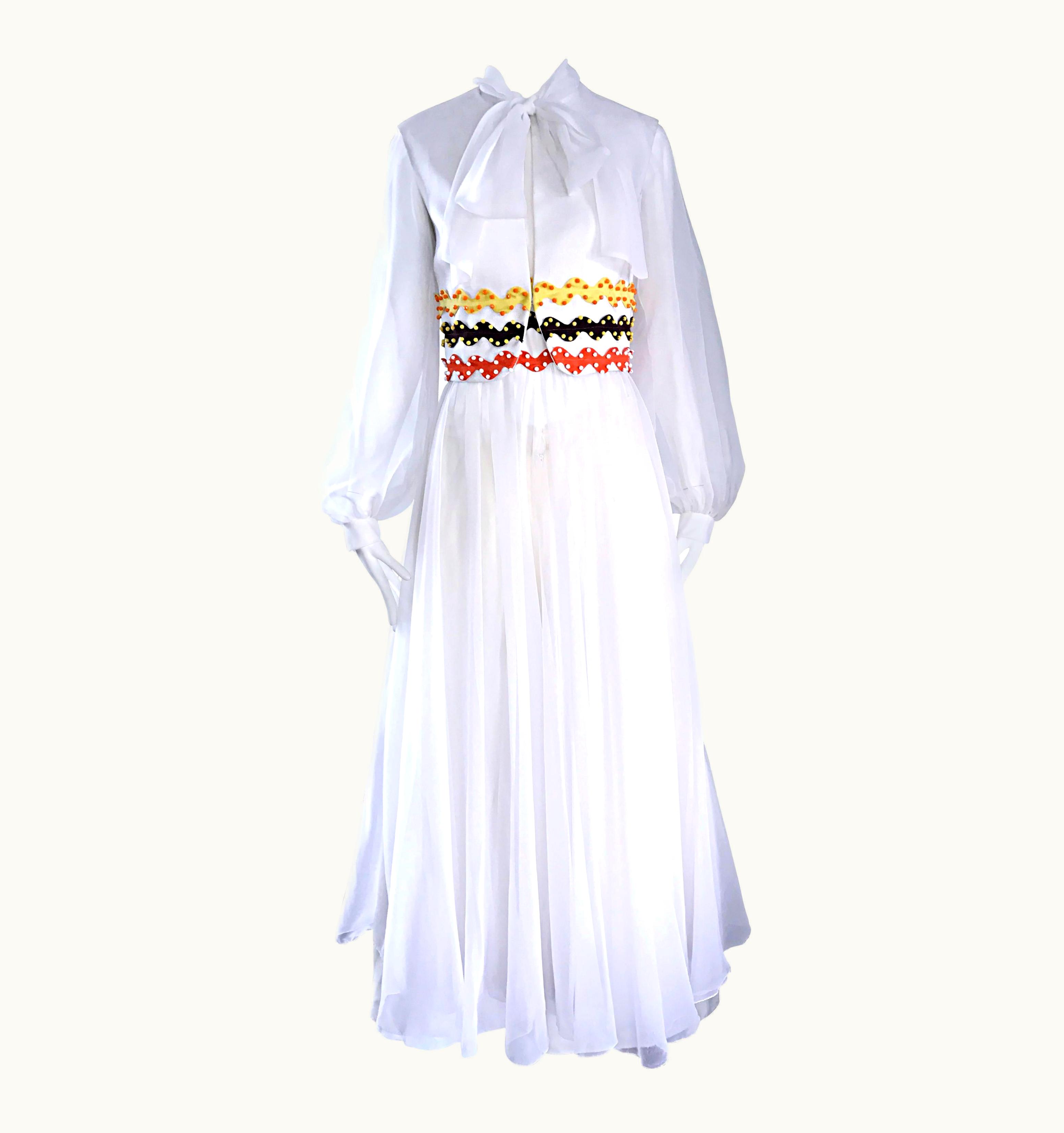 Oscar De La Renta Vintage Oscar De La Renta 1970s Rare 3 Piece White Jumpsuit WS/S Pants And Vest