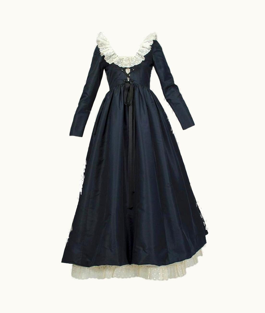 Oscar De La Renta Oscar De La Renta Navy Silk Lacing-Bodice Elizabethan Revival Gown - Small 1971