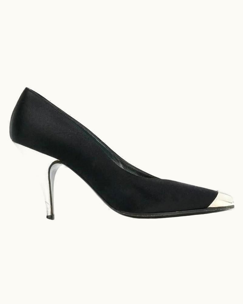Mugler 80s Black Silk Thierry Mugler Vintage Pumps With Contrasting Details