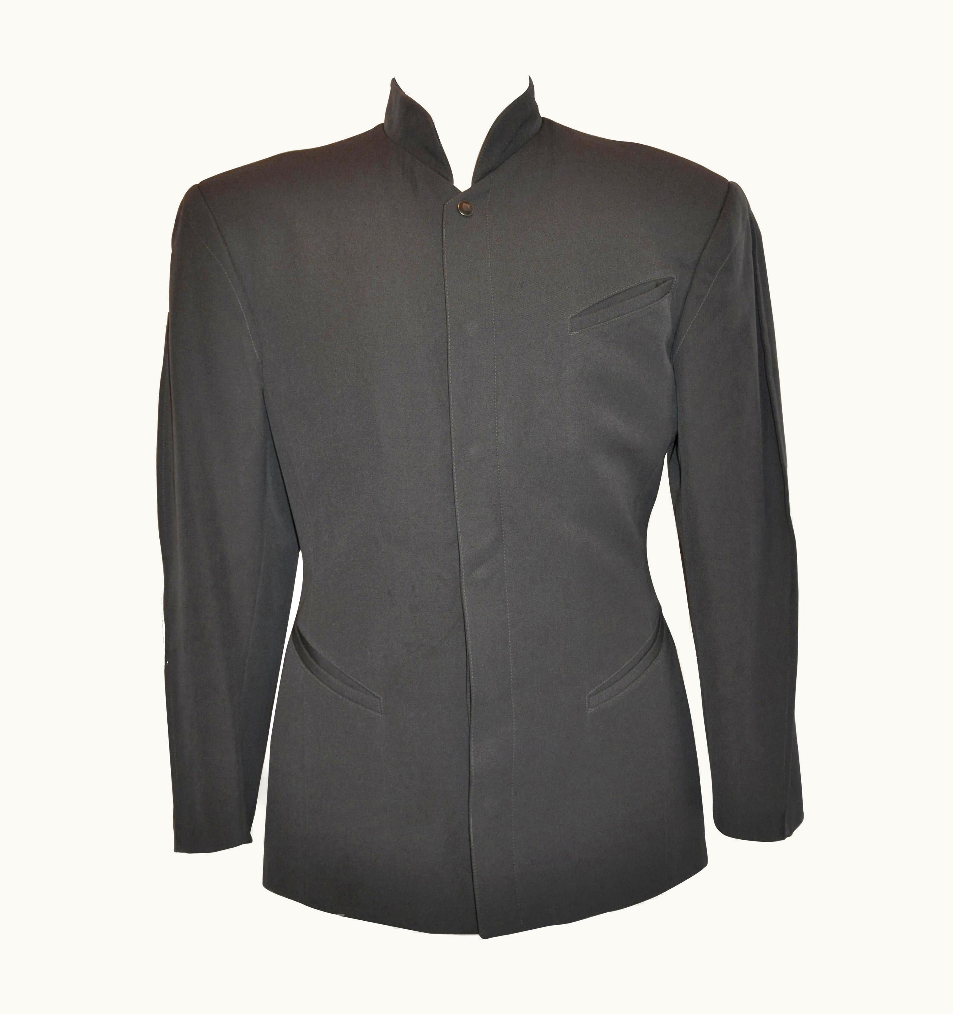 Mugler Thierry Mugler Rare Iconic Men' Taupe Wool Snap-Front Jacket