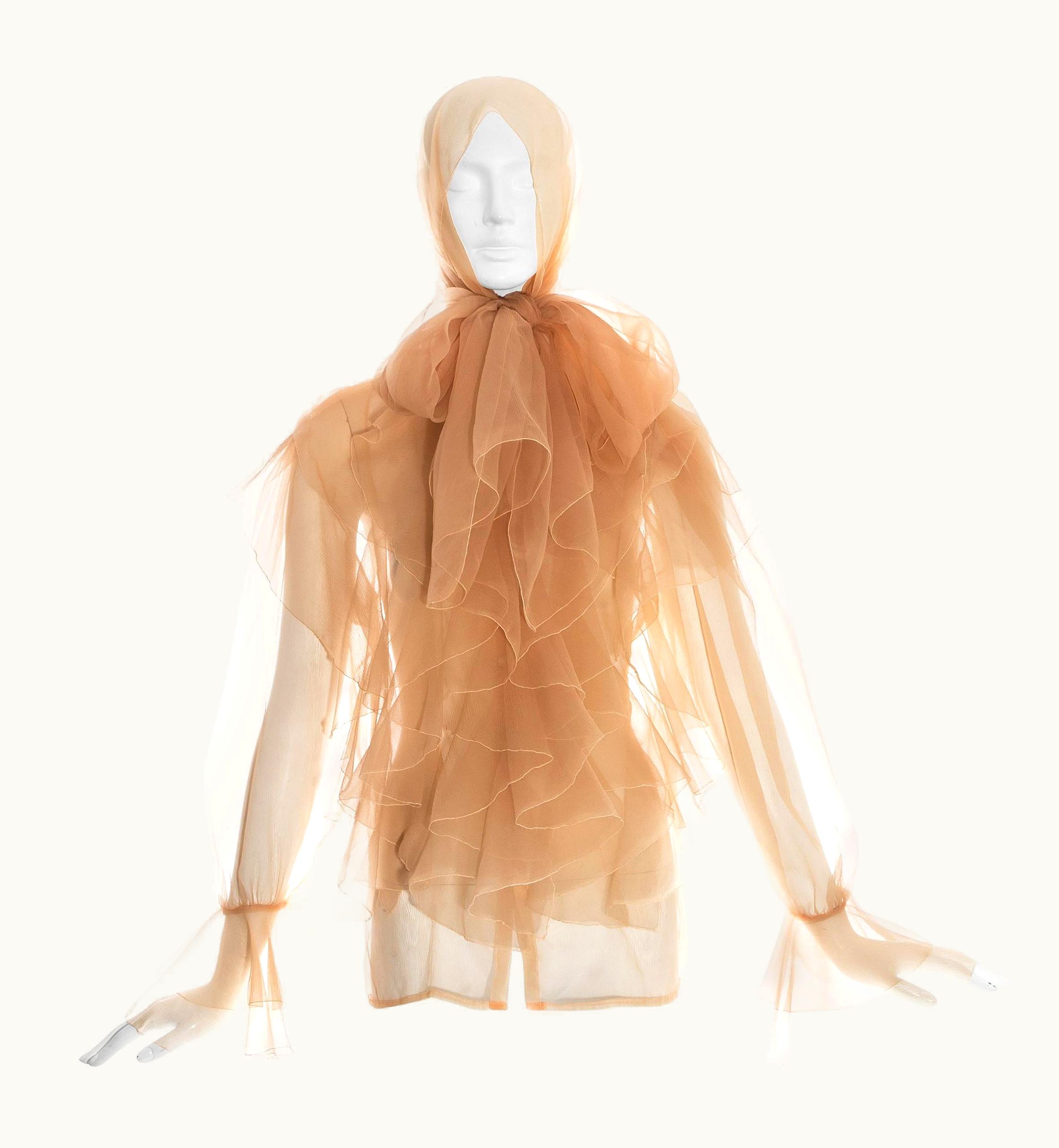 Mugler Thierry Mugler Nude Chiffon Ruffled Poet Blouse, S/S 1982